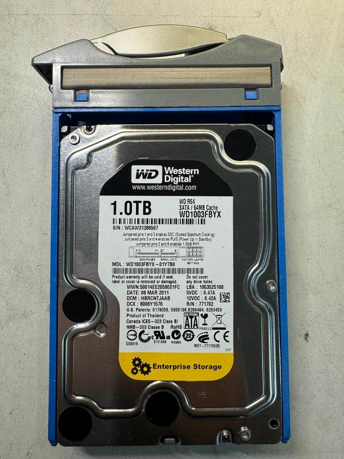 WD WD1003FBYX-01Y7B0 771702 1TB 7.2K RPM  64MB CACHE 3Gb/s SATA 3.5" HDD