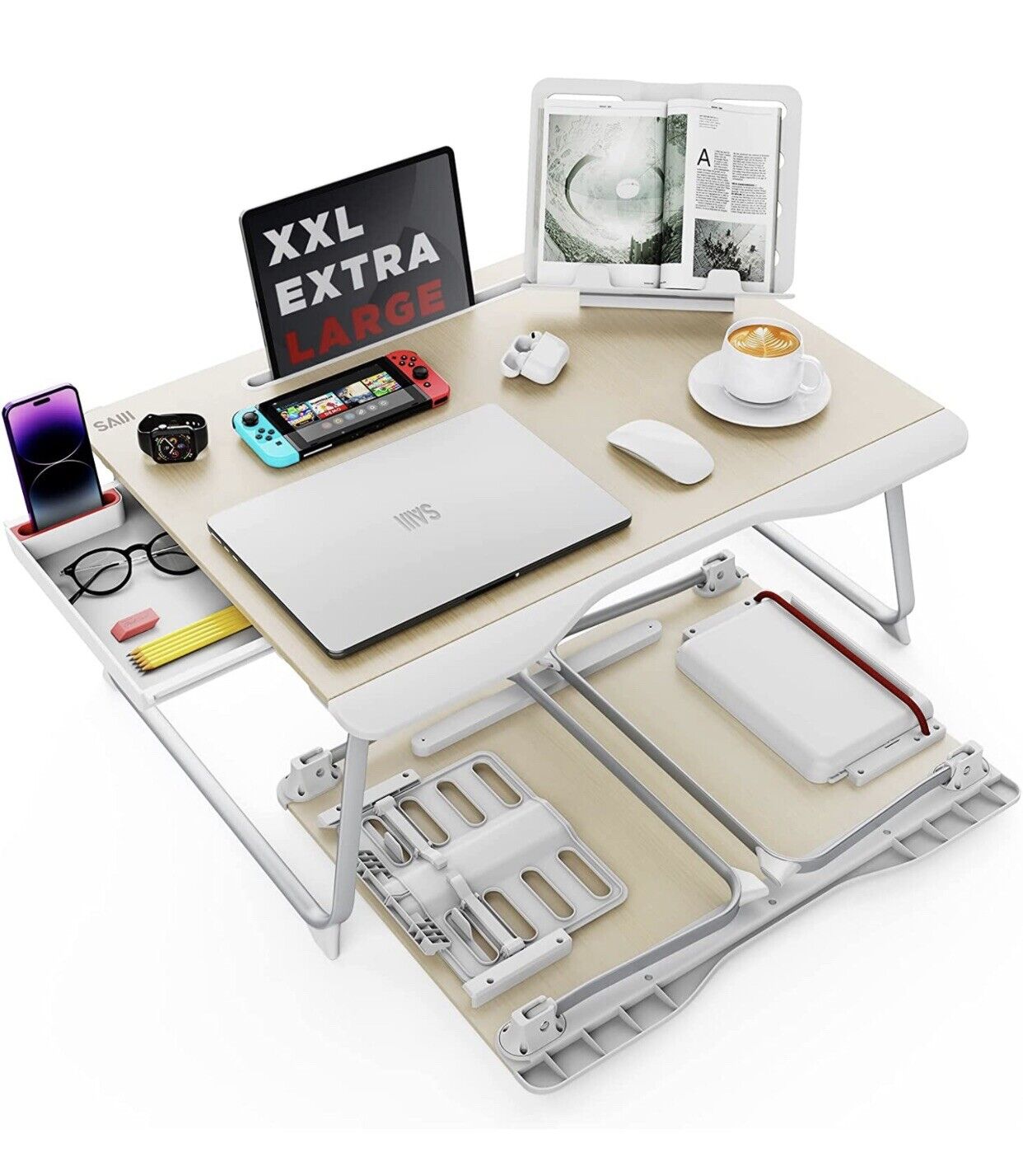SAIJI Folding Bed Desk for Laptop, Eating Breakfast, Writing, Gaming, Extra Larg