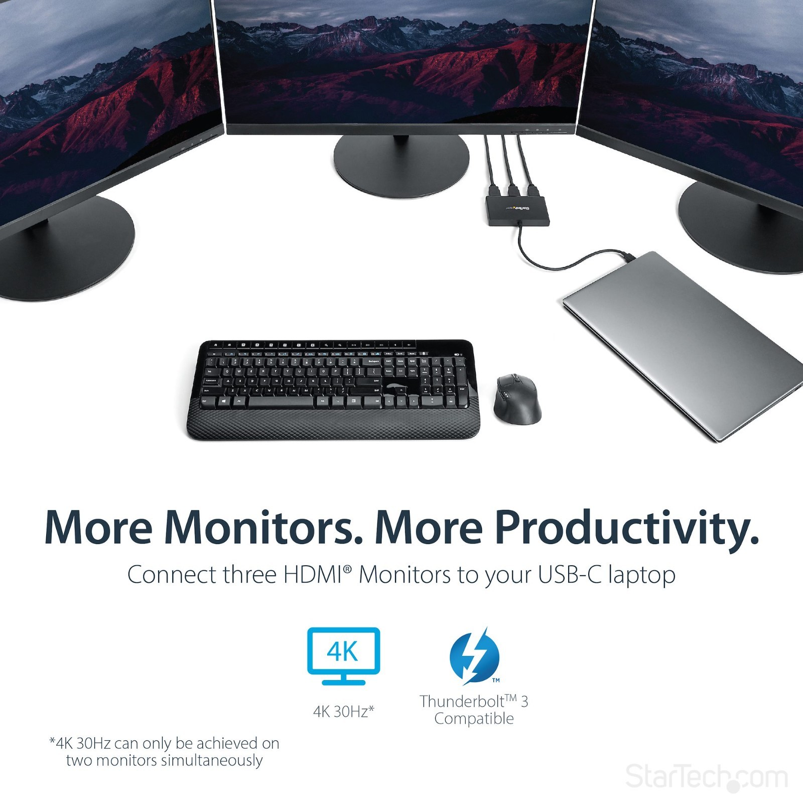 StarTech USB-C to Triple HDMI MST Hub 3 Port Monitor Splitter Adapter 4K Laptop