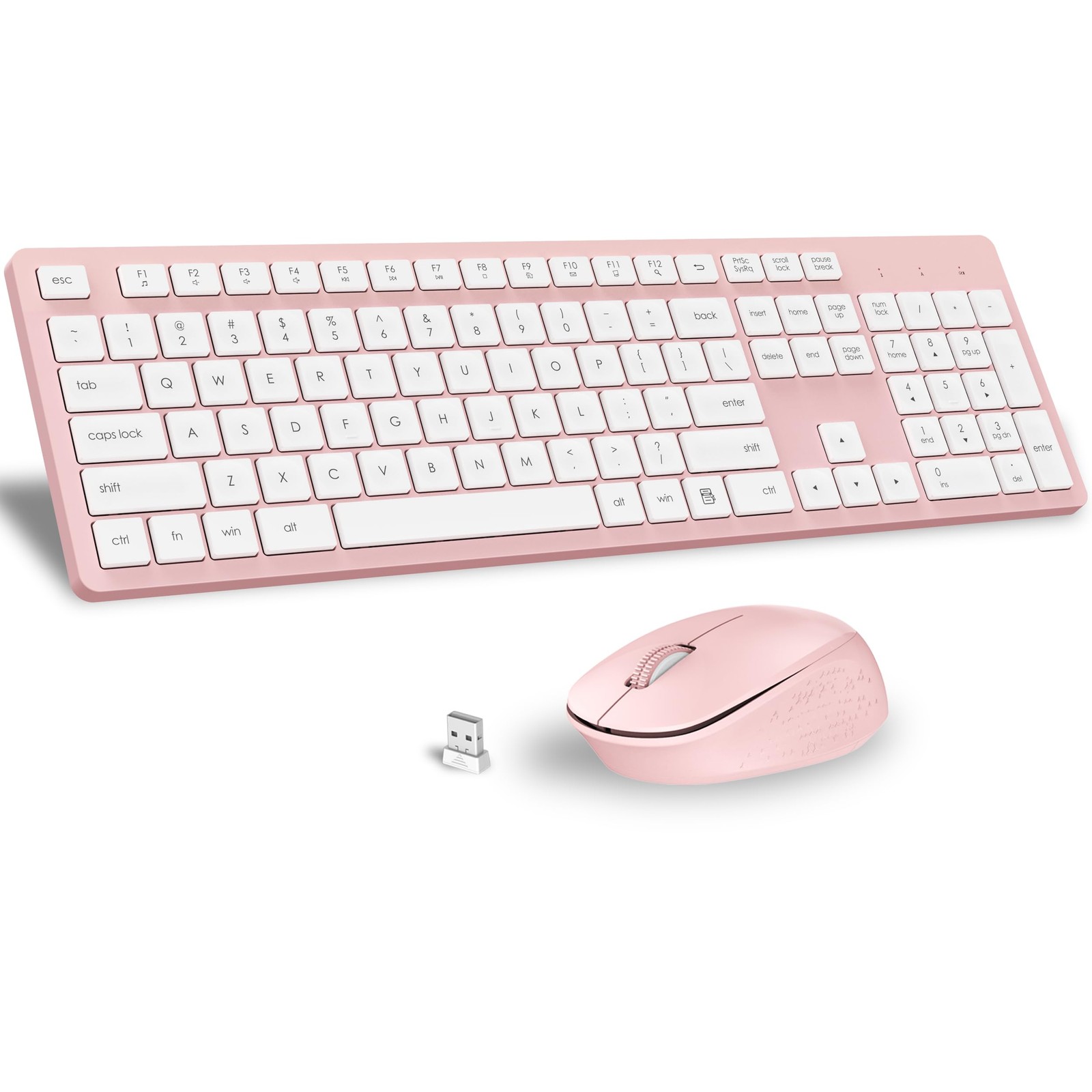LeadsaiL Wireless Keyboard and Mouse Combo Full-Sized Ergonomic Pink