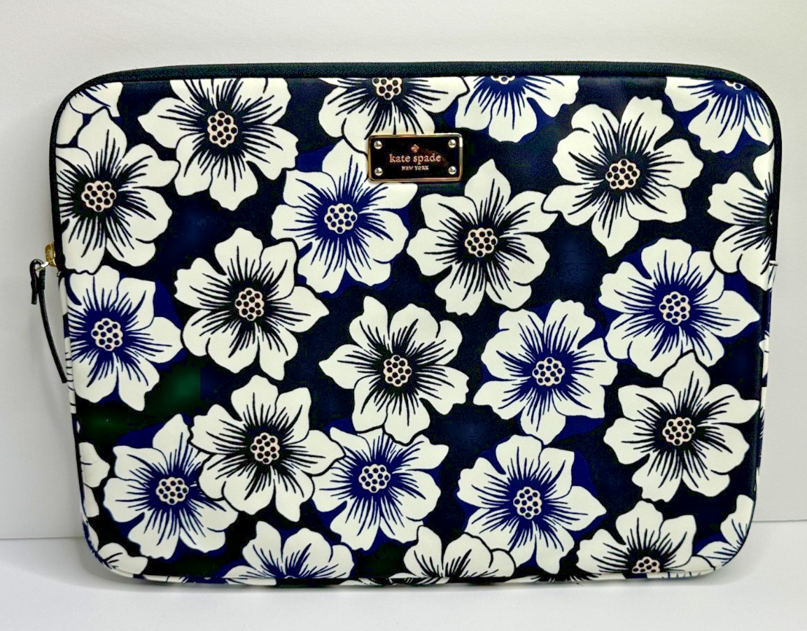 Kate Spade Blake Avenue Laptop Sleeve Case Floral Black Blue Flowers
