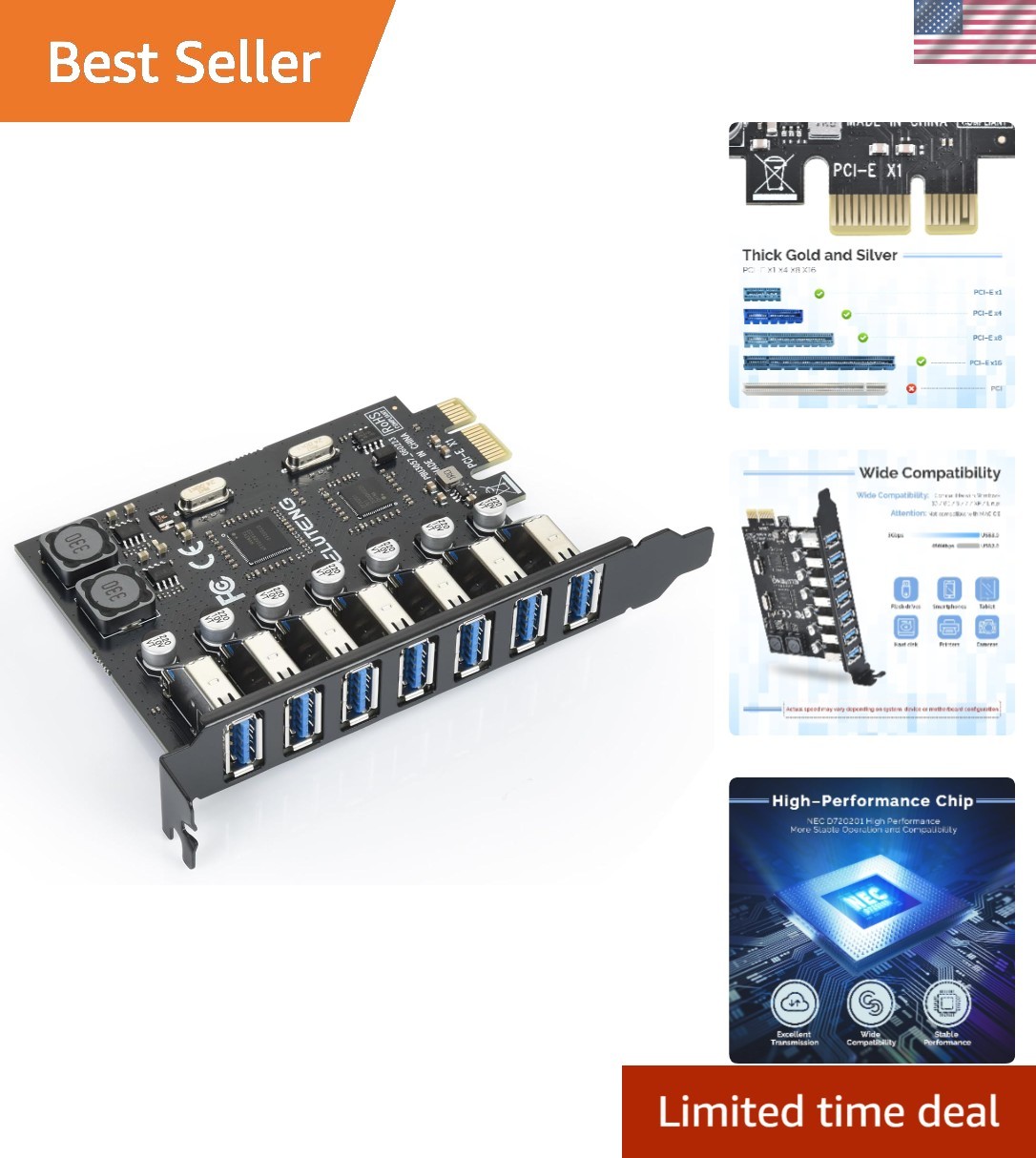Versatile 7-Port PCI Express USB 3.0 Card - Fast Data Transfer & Compatibility
