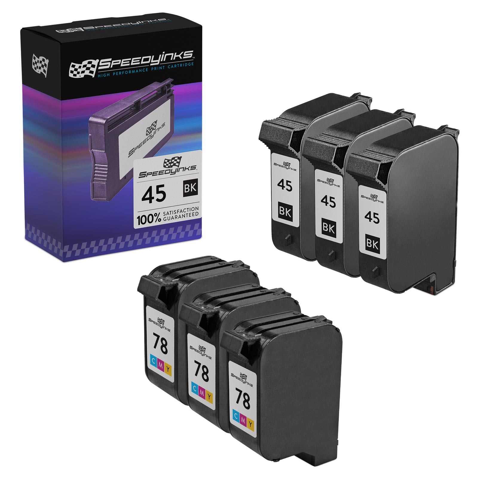 SPEEDYINKS 6PK Replacement for HP 45 Black X3 & HP 78 Tricolor X3 Ink Cartridges