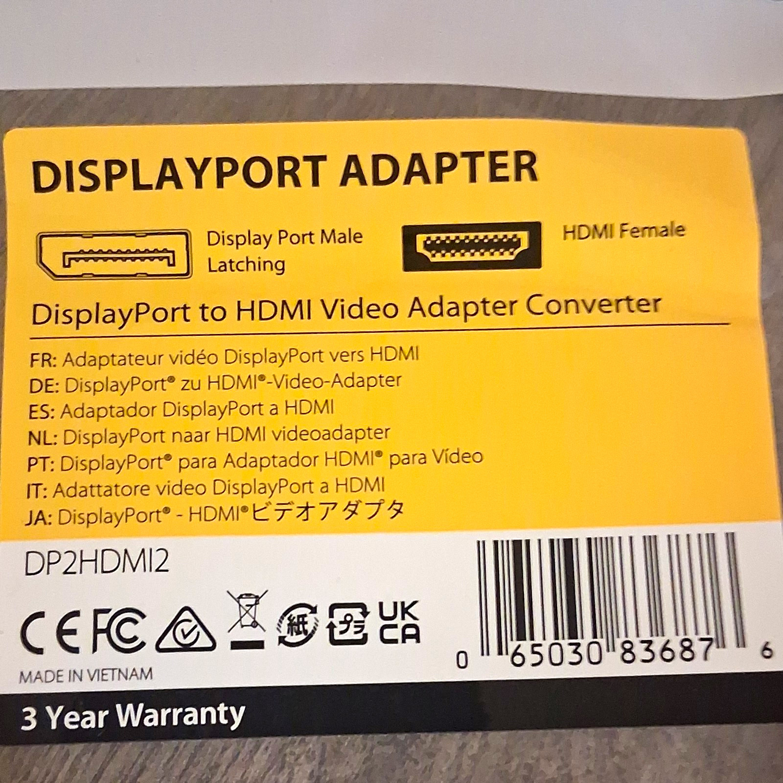 StarTech.com DP2HDMI2 DisplayPort Male to HDMI Female Adapter Latching Black
