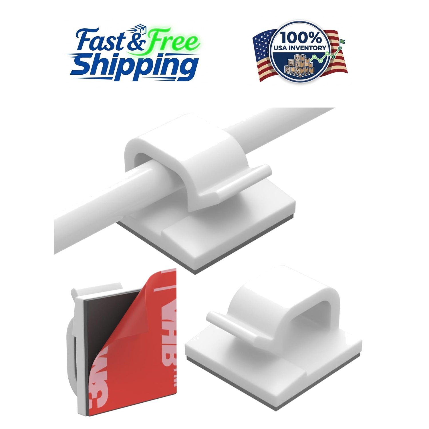 40-Pack Adhesive Cable Clips for Effortless Organization - White, Compact Design