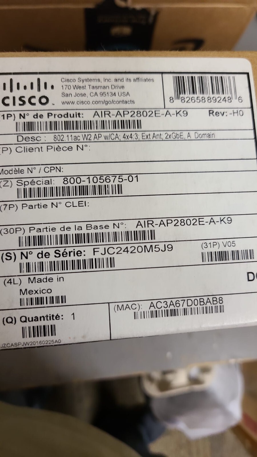 NEW Cisco AIR-AP2802E-A-K9 Aironet 2800e Access Point Dual-band 802.11a/g/n/ac