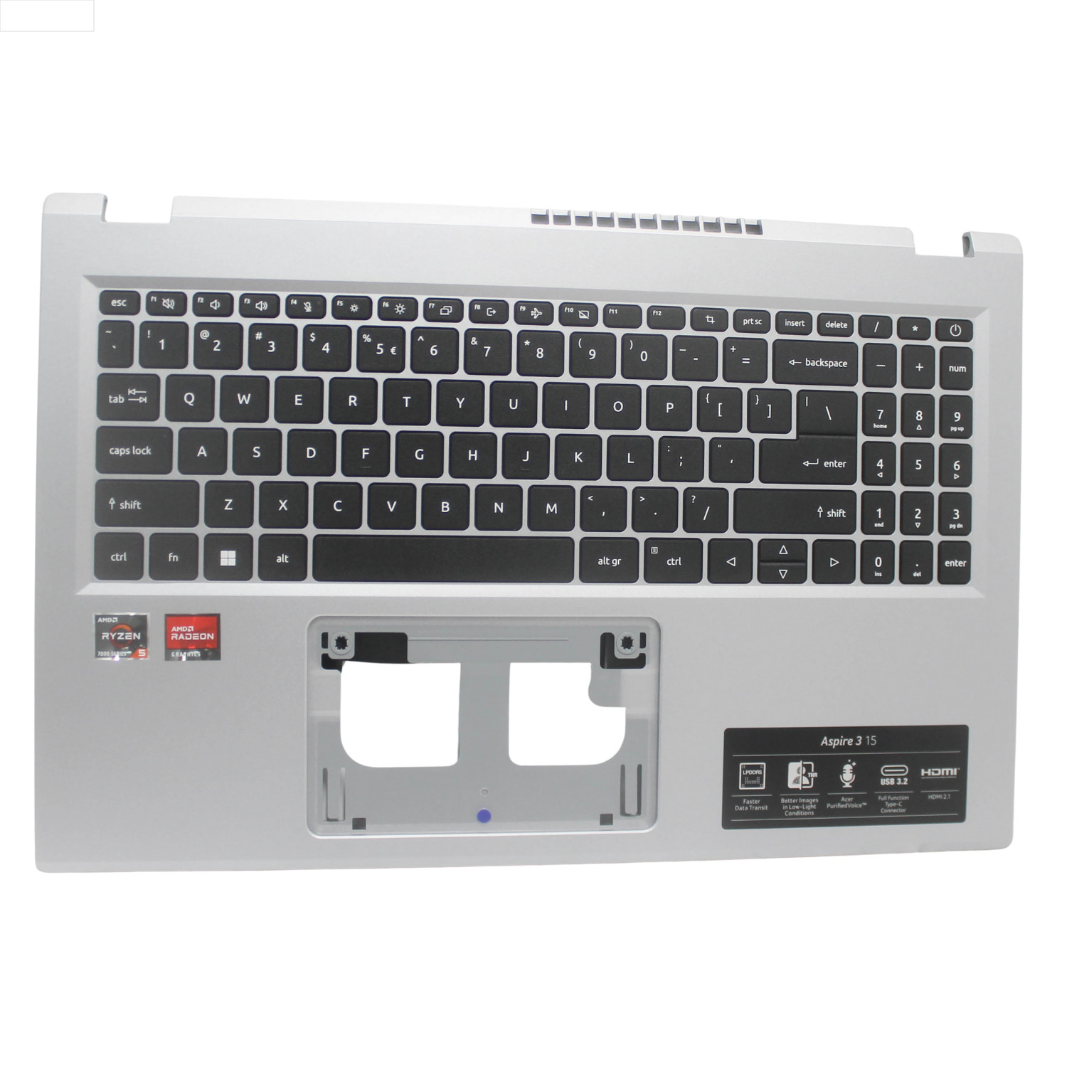 6B.KDEN2.001-B ACER PALMREST TOP COVER W/KB US SILVER ASPIRE 3 - GRADE B