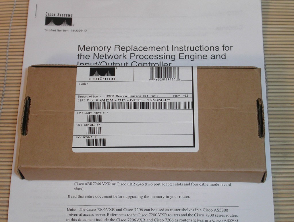New Cisco MEM-SD-NPE-128MB 168PIN 7200 NPE MEM New Box