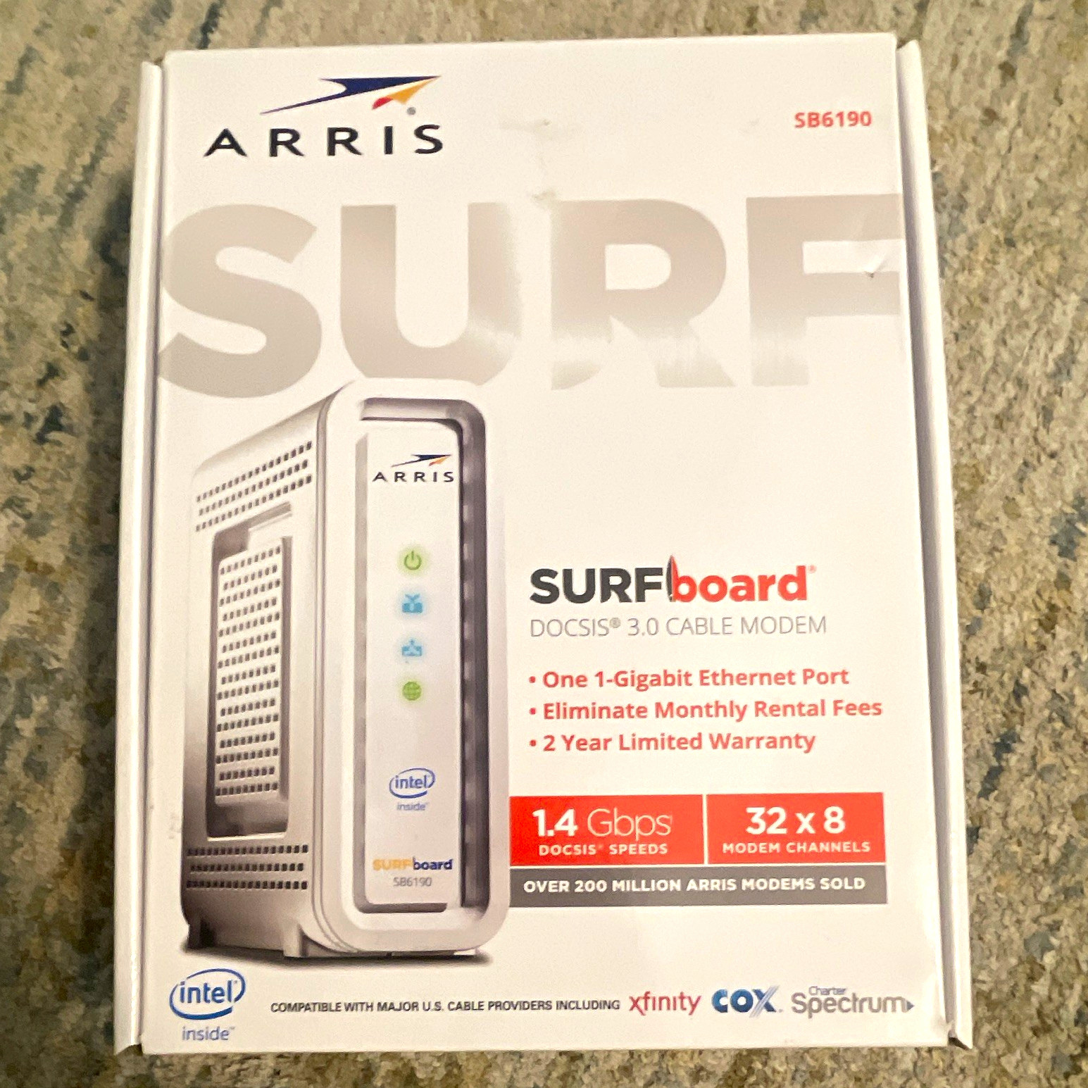 ARRIS SURFboard SB6190 DOCSIS 3.0 Cable Modem 1.4 Gbps 1x Gig RJ45 White