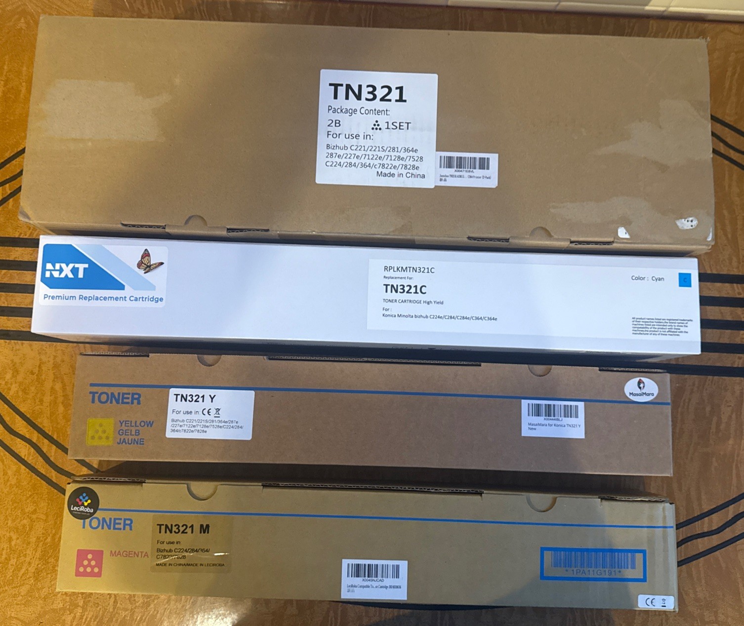 Konica Minolta 2 TN321K TN321C TN321M TN321Y Toner Cartridges Set Generic 5 pc.