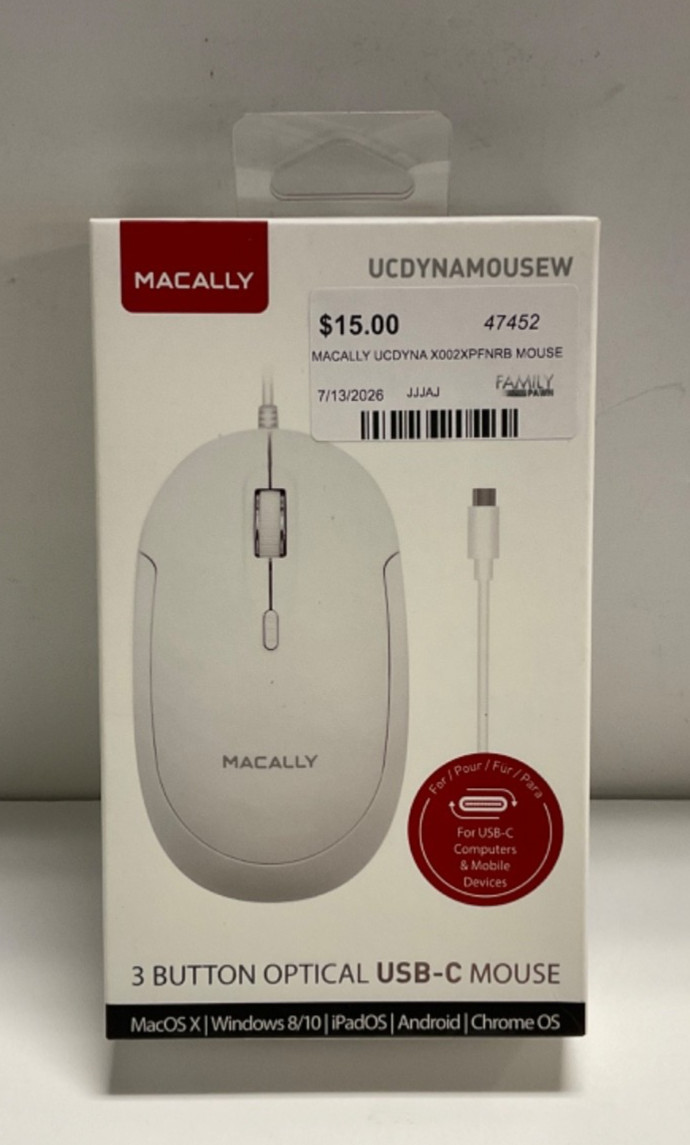Macally UCDYNAMOUSEW USB-C Optical Mouse White Quiet Click Brand New 