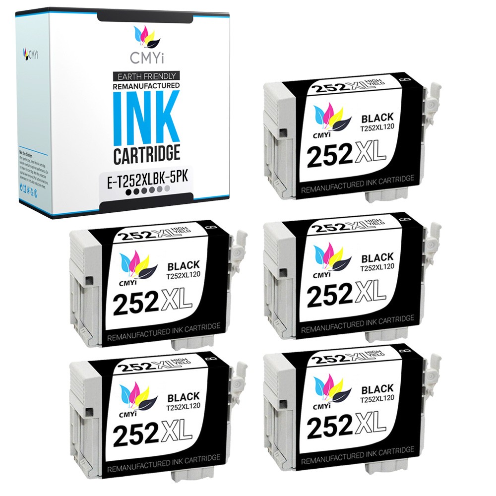 5PK CMYi Replacement 252XL Black Ink Cartridges for Epson Workforce WF-7710DWF