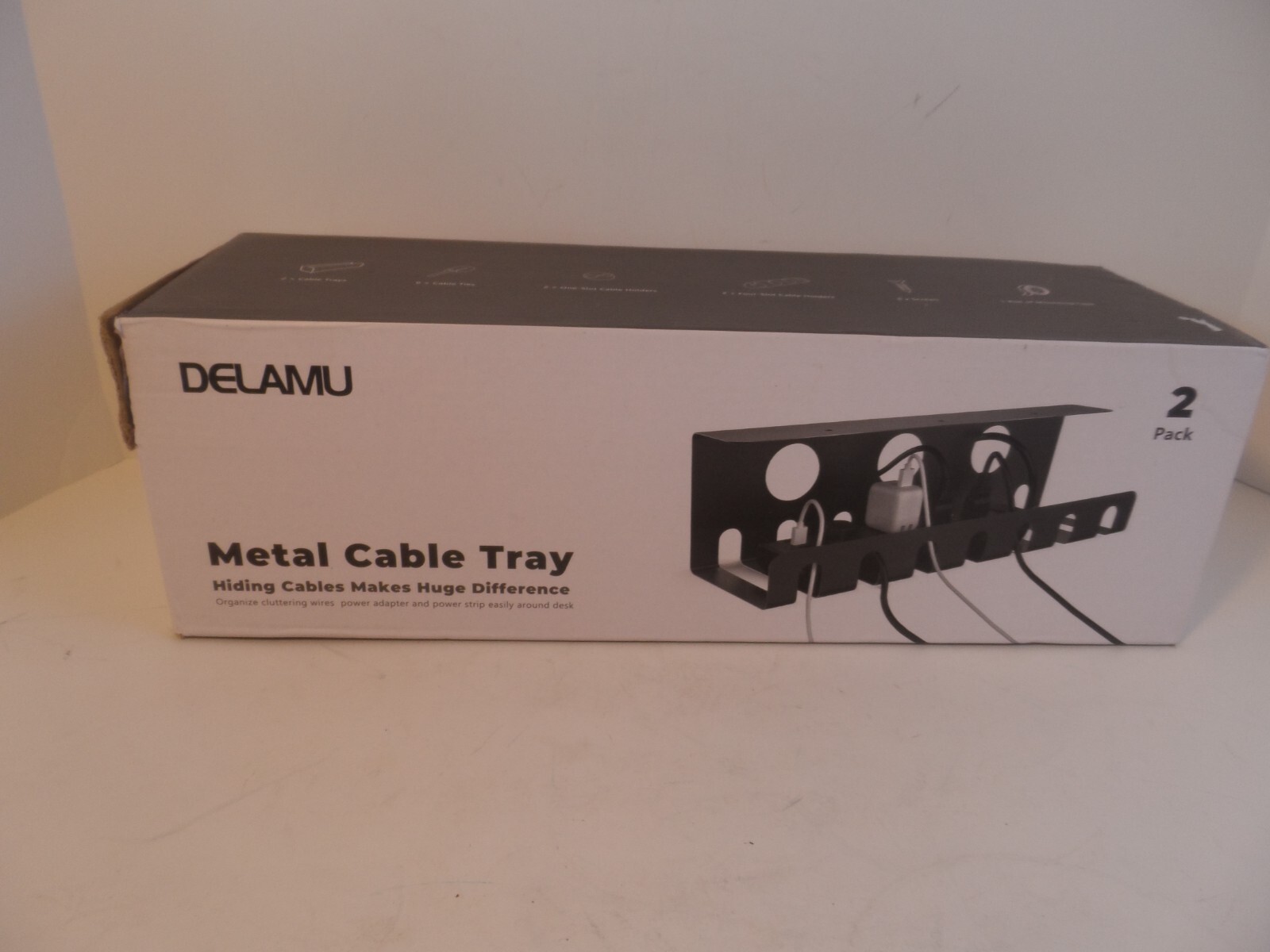 Delamu 2 Pack Metal Cable Tray Home & Black  - No Hardware - NEW