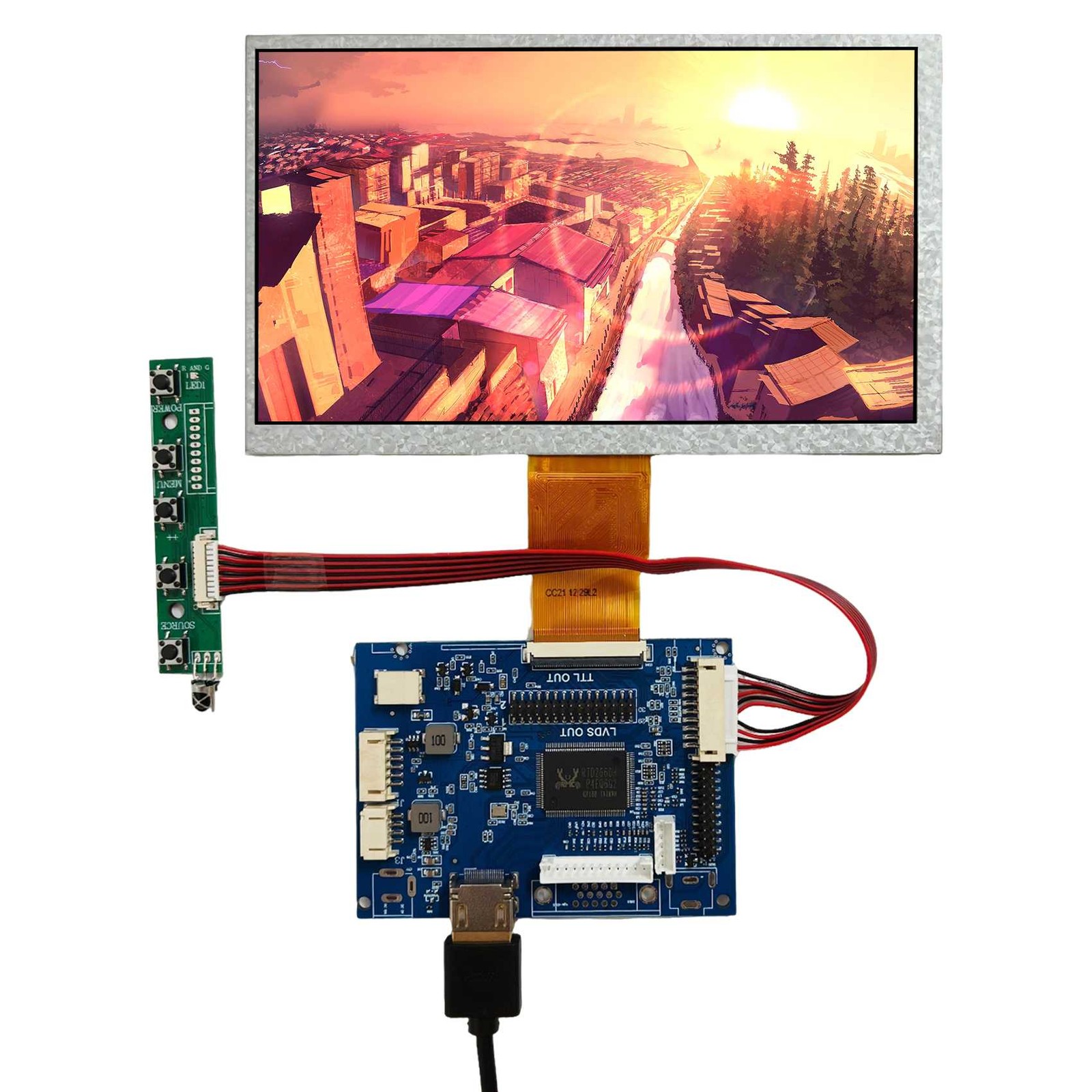 H/D AV  Board,7" 1024x600 IPS Screen,Snowflake Image When CVBS Signal is Weak