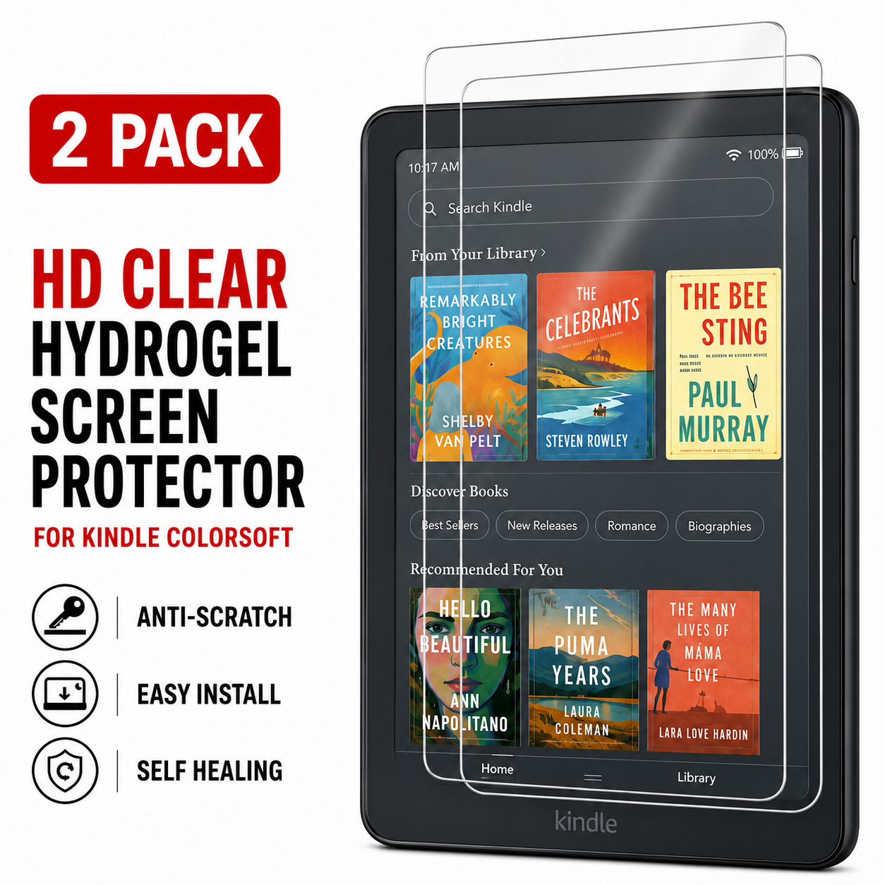 Kindle Colorsoft Hydrogel Screen Protector 2 Pack HD Clear Anti-Scratch