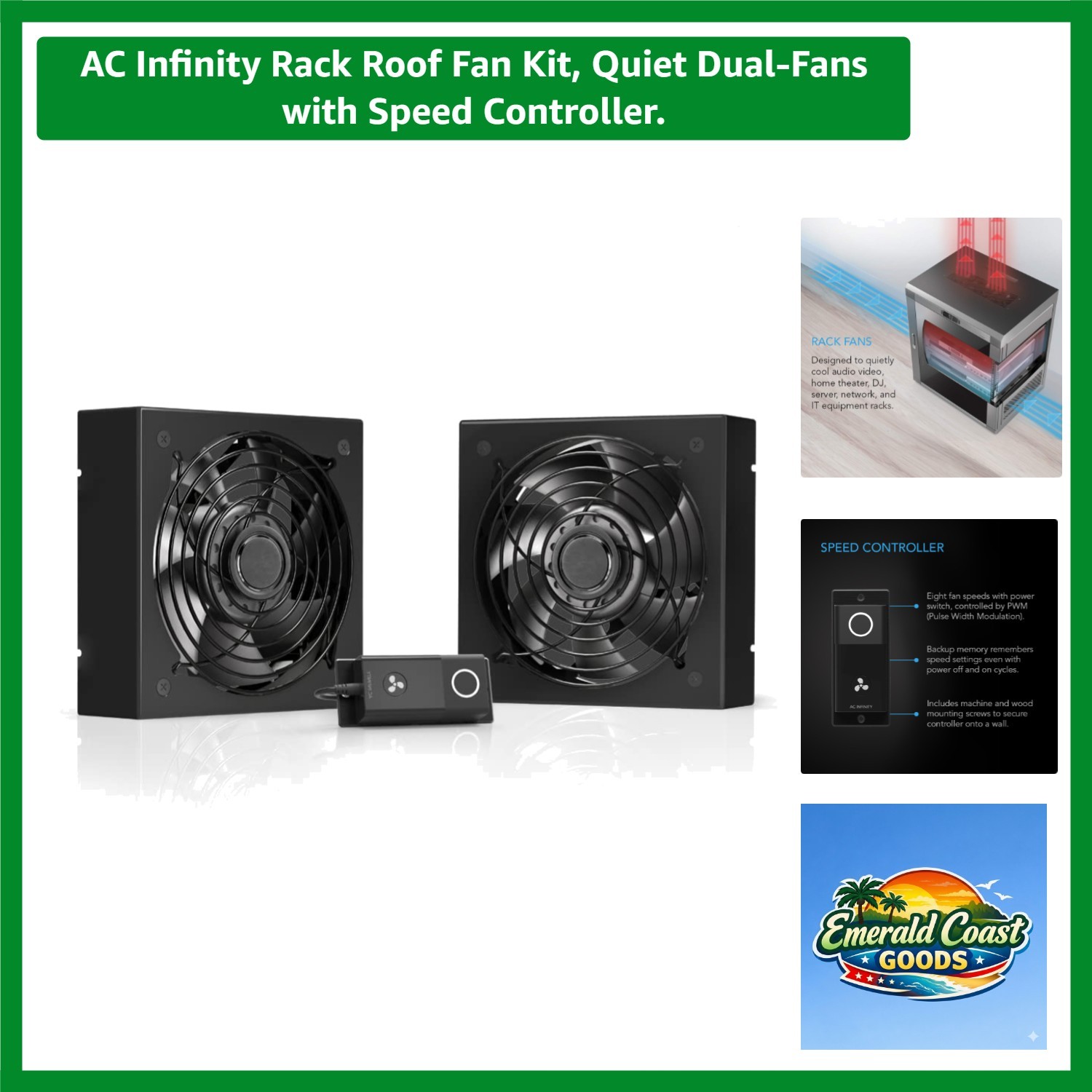 Rack Roof Fan Kit, Quiet Dual-Fans with Speed Controller.