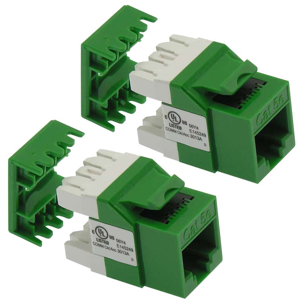 2x CAT5E RJ45 Network LAN Ethernet 180 Degree Keystone Jack 110 Type 8P8C Green