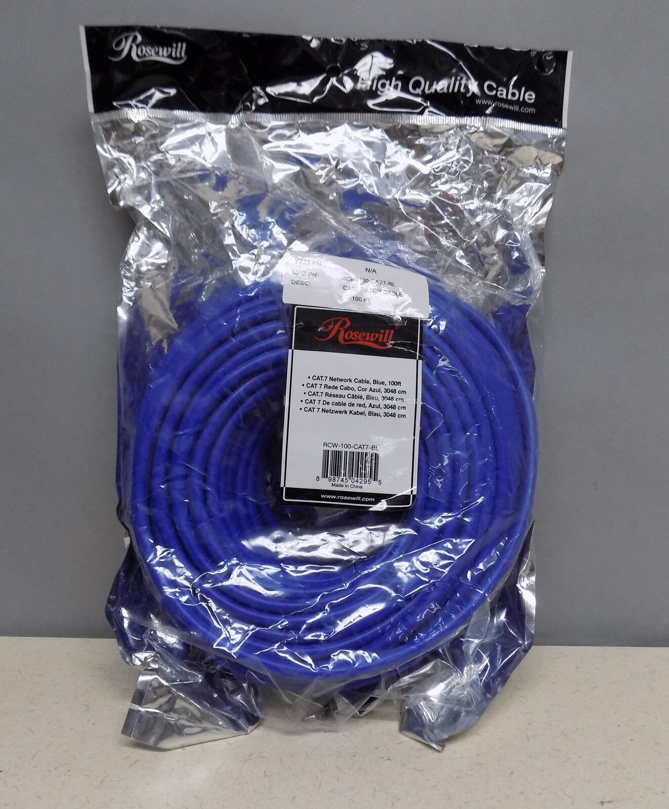 Rosewill High Quality Cable Part# RCW-100-CAT7-BL CAT7 Patch Cable 100Ft. 