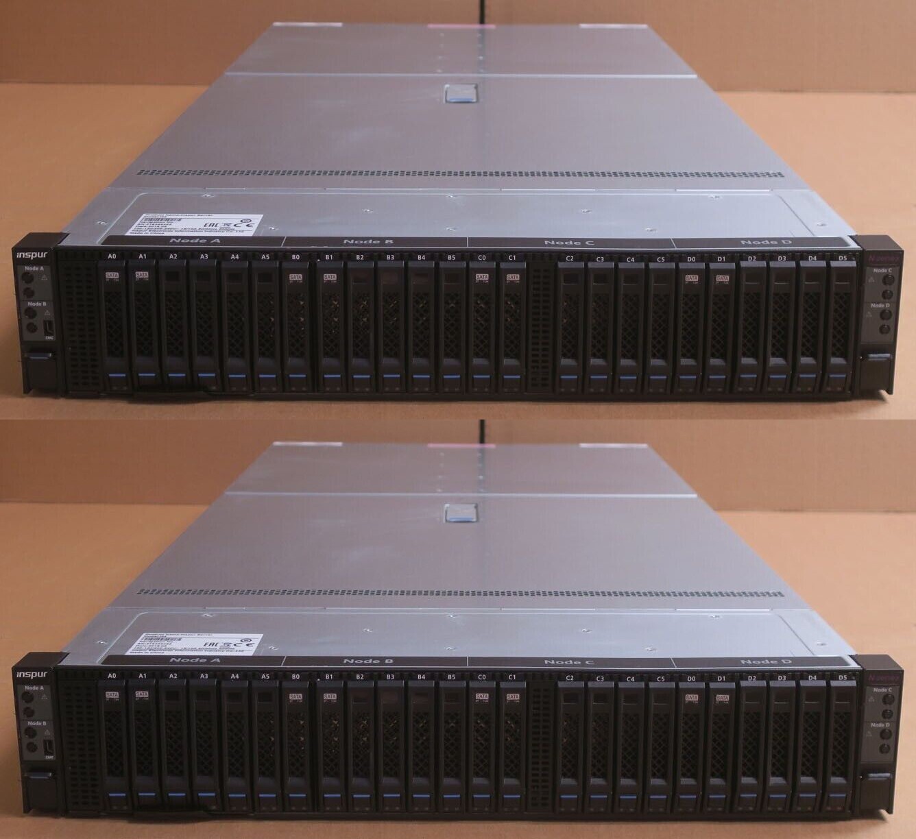 2x Inspur i24 2U 4-Node CTO Server 8 XEON Scalable CPU 8x SAS/SATA+16 NVMe 100GB