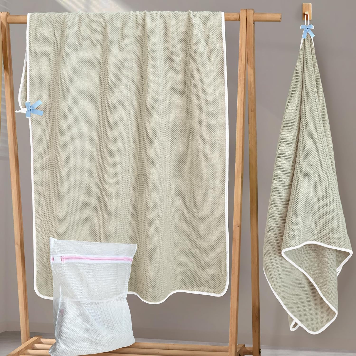 Waffle Bathroom Towels 2 Pack, 100% Cotton, 57x33 in, Beige