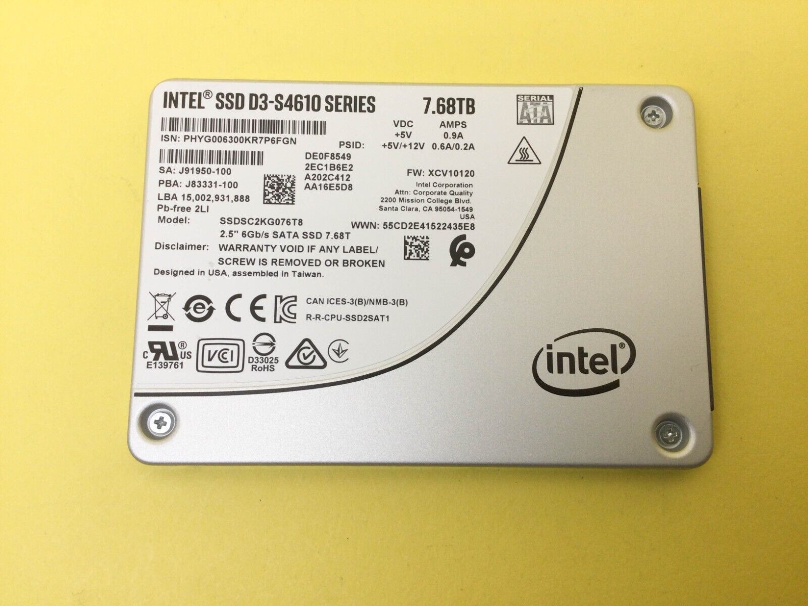 Intel D3-S4610 Series 7.68TB SATA 6Gb/s 2.5'' Internal SSD SSDSC2KG076T8
