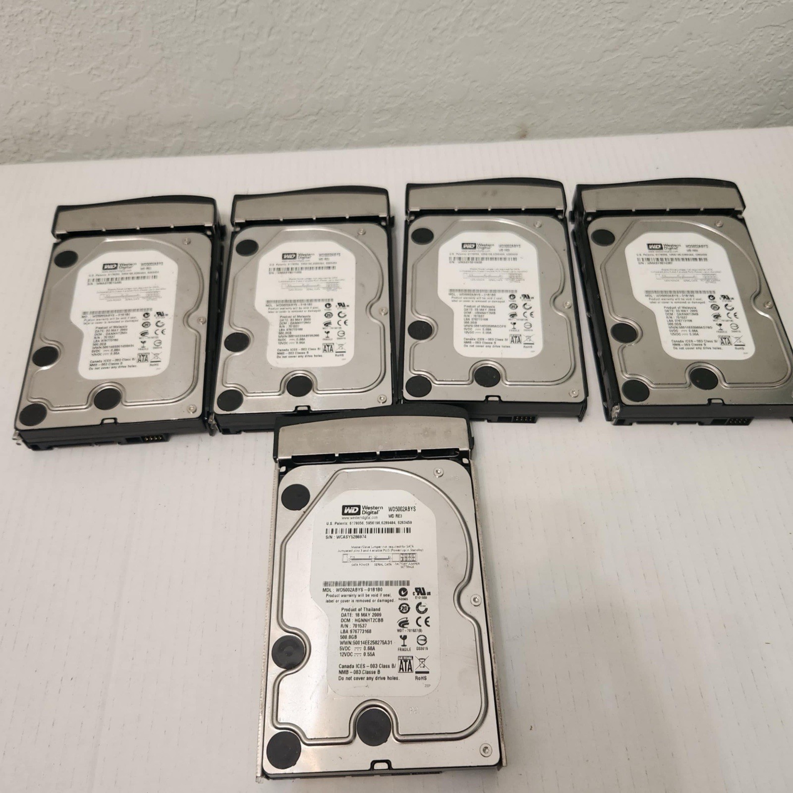 Lot of 5 WD WD5001ABYS RE2 500GB 3.5” SATA II HDD Sun Microsystems