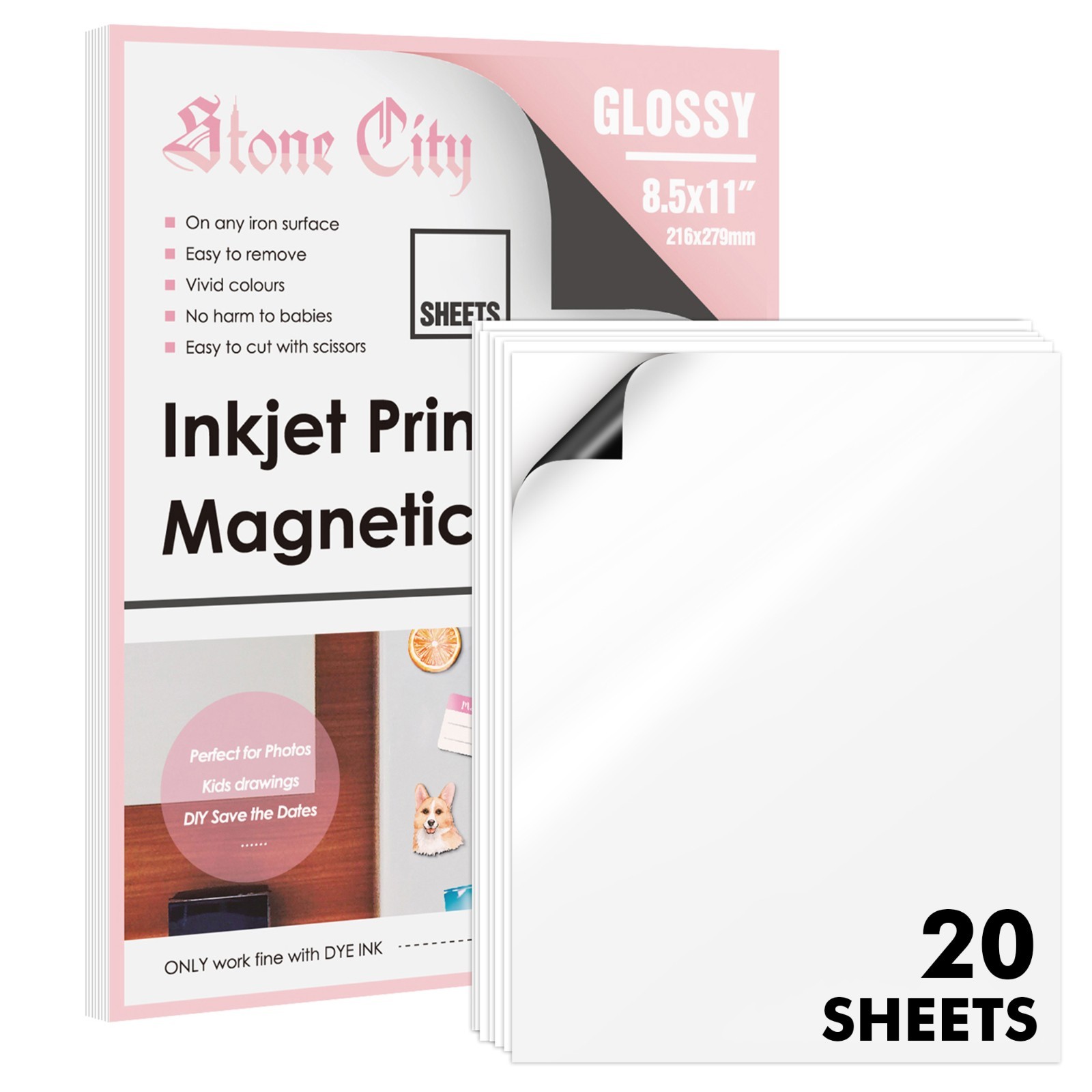 Glossy White Printable Magnet Paper for Inkjet Printer Cutable 8.5x11 20 Sheets