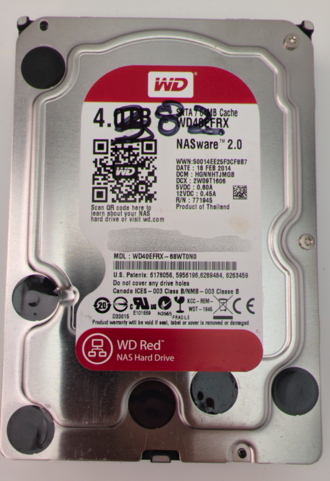 Western Digital WD Red 4TB NAS Hard Drive WD40EFRX SATA 64MB 3.5" HDD