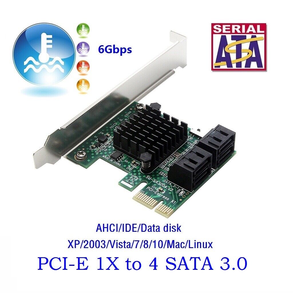 PCIe PCI Express to 6G SATA3.0 4-Port SATA III Expansion Controller Card Adapter