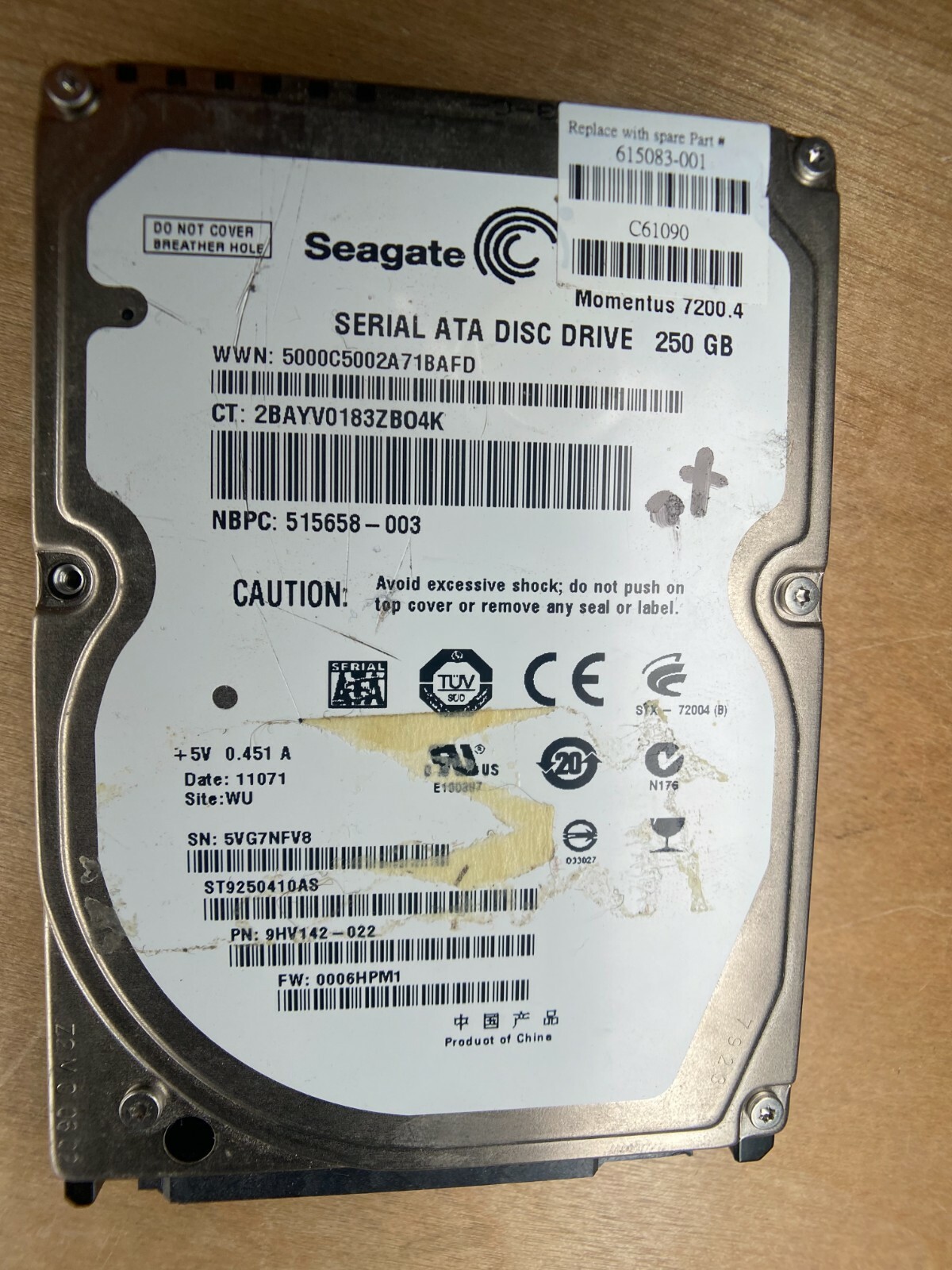 SEAGATE  ST9250410AS (PARTS ONLY)