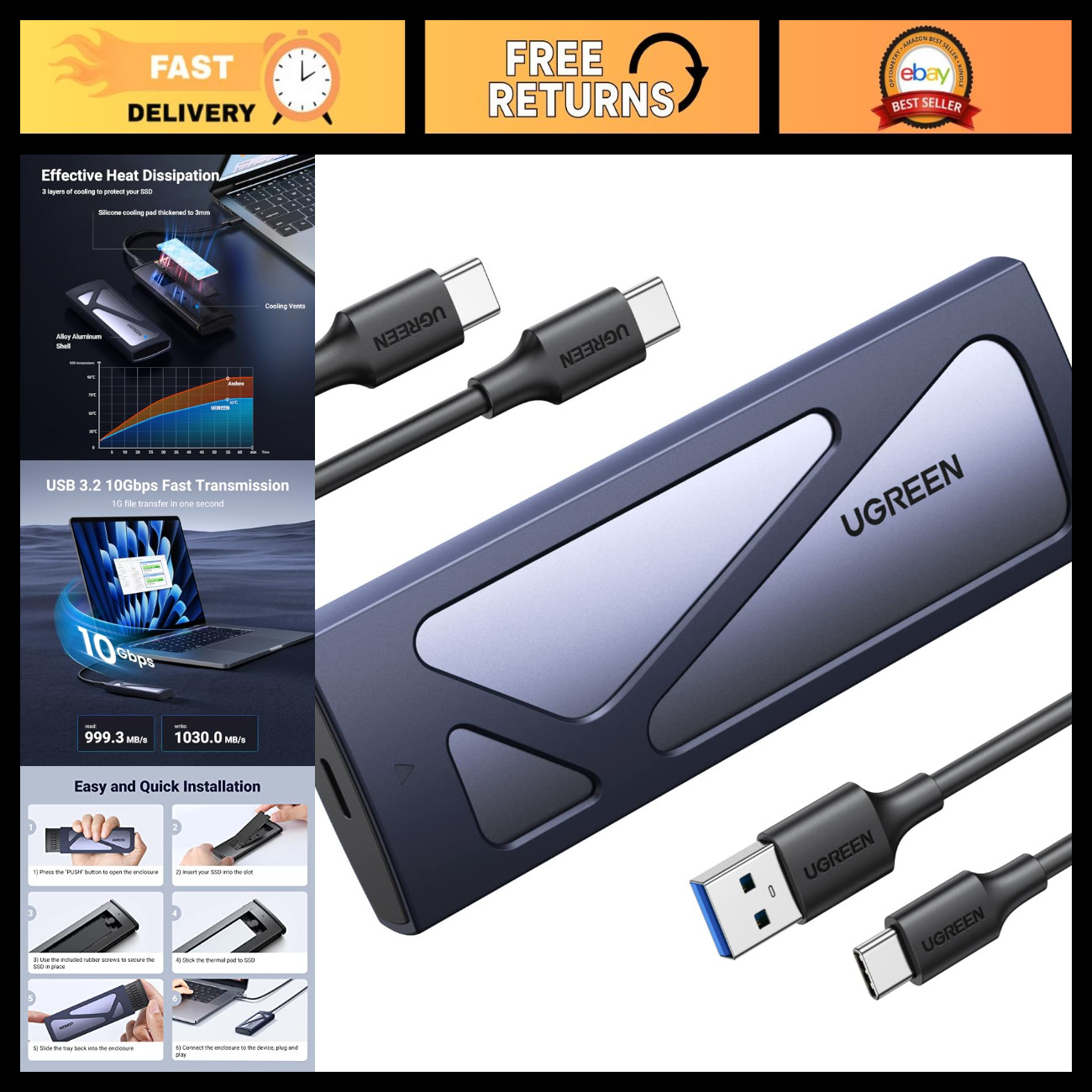 USB-C M.2 NVMe SSD Enclosure for Mac mini, 10Gbps High-Speed Data Transfer