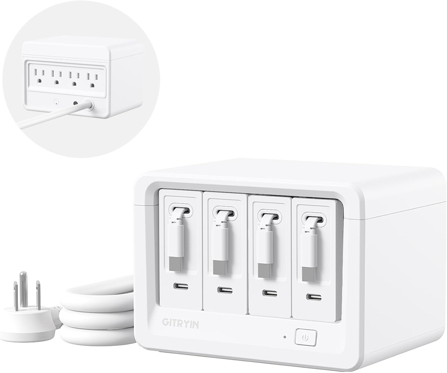 Gitryin 12-in-1 Desktop Charging Station with 4 Retractable Wall Chargers USB-C