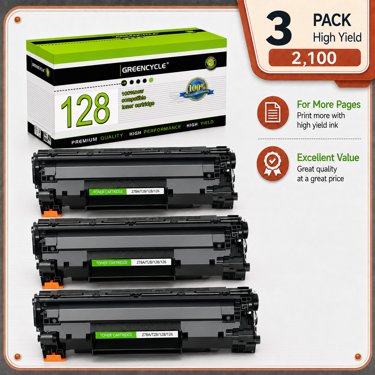 Canon 128 CRG128 Black Toner Cartridge 3PK for D530 D550 MF4770n MF4880dw L190