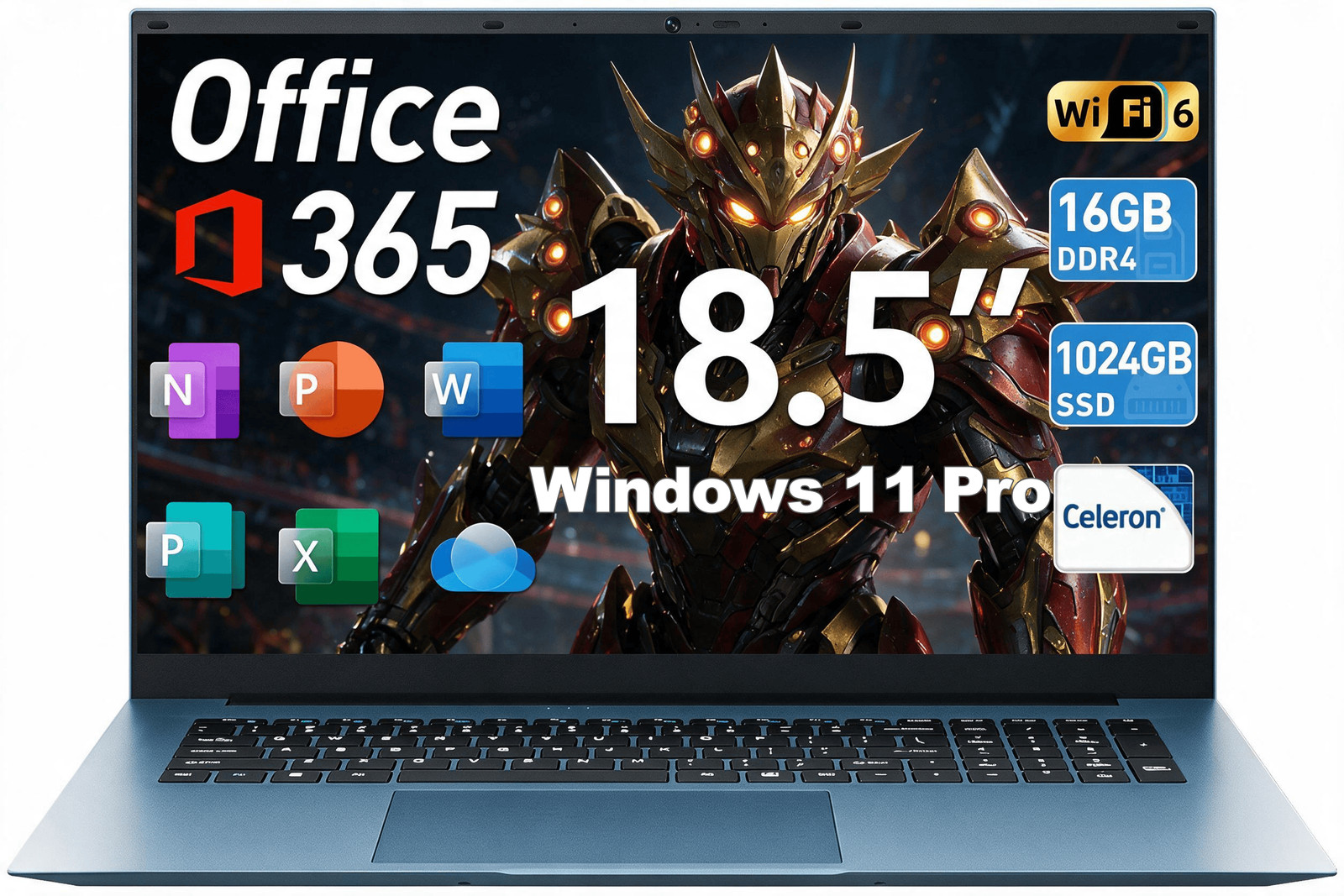 SGIN 18.5" Business Laptop 16GB RAM 1TB SSD Win 11 Pro Intel N5095 WiFi 6 RJ45