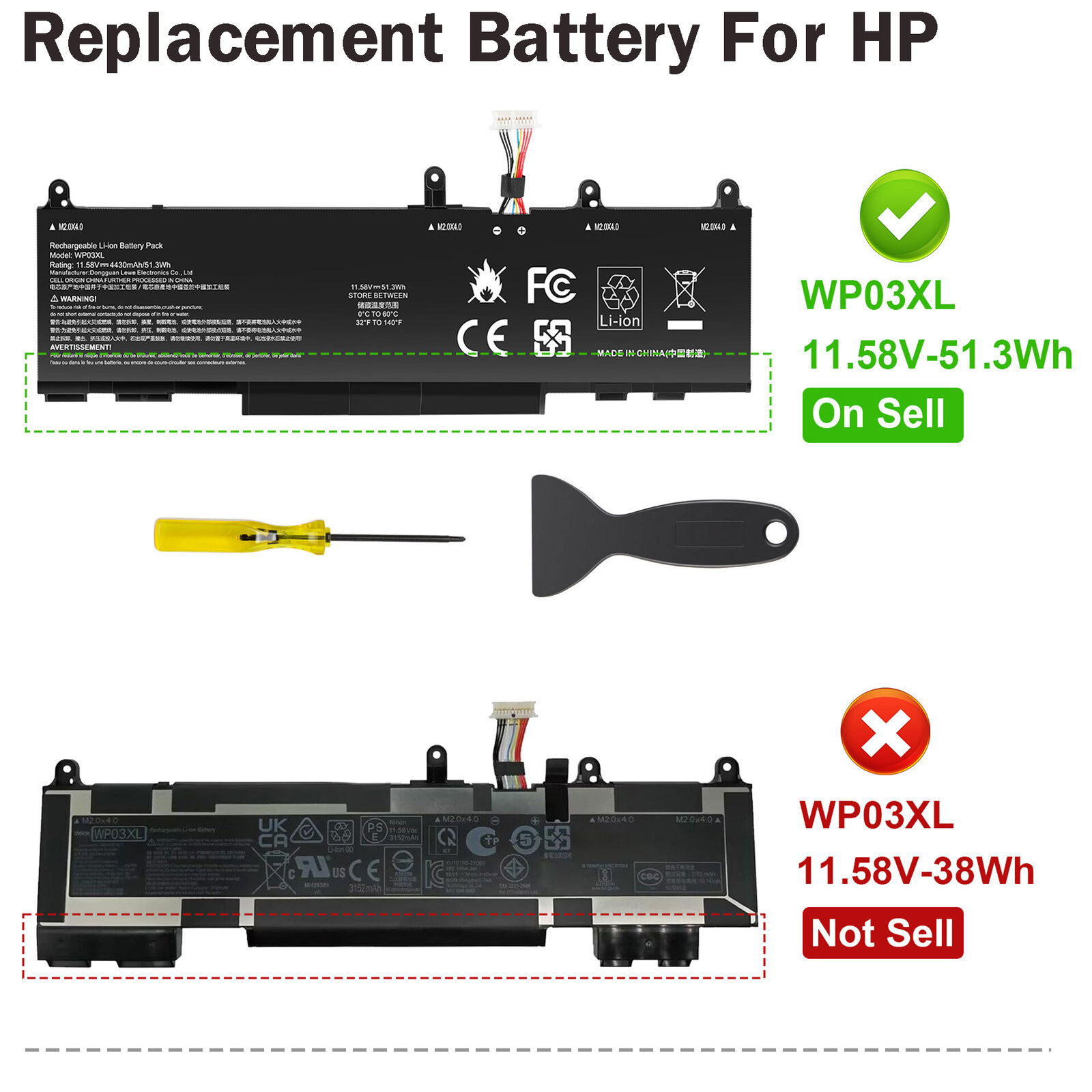 51.3Wh WP03XL Battery for HP Split X2 13-M000 Elitebook 830 845 860 HSTNN-LB9C