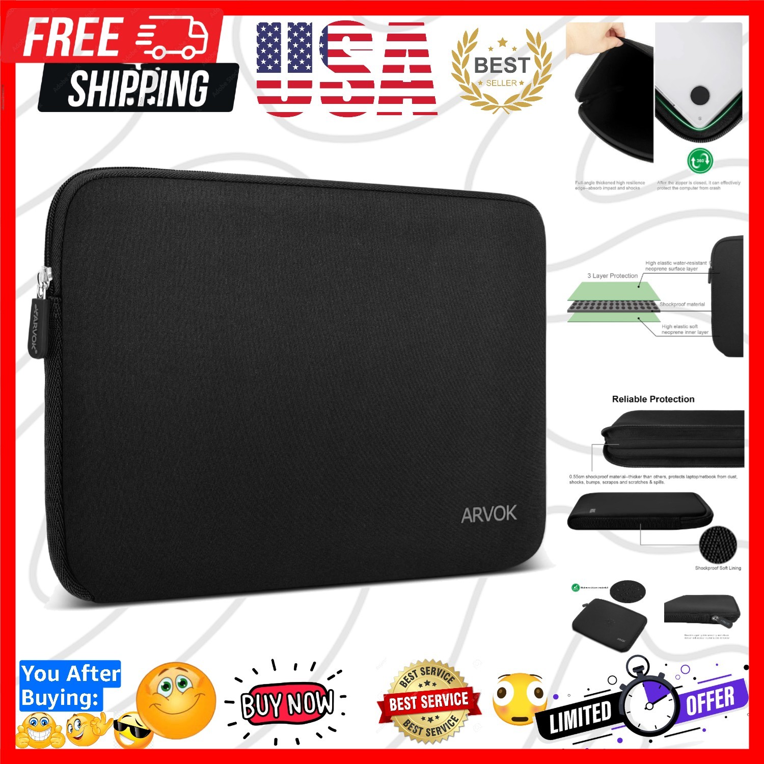 17-17.3 Inch Laptop Sleeve Multi-Color & Size Choices Case/Water-Resistant Ne...