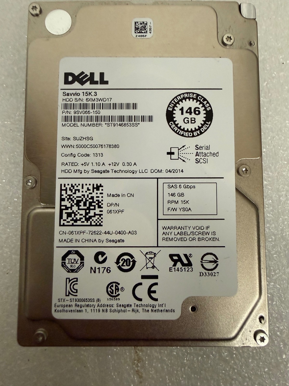 Dell Savvio 15K.3 146GB SAS 6Gbps 2.5" Enterprise Server Hard Drive ST9146853SS