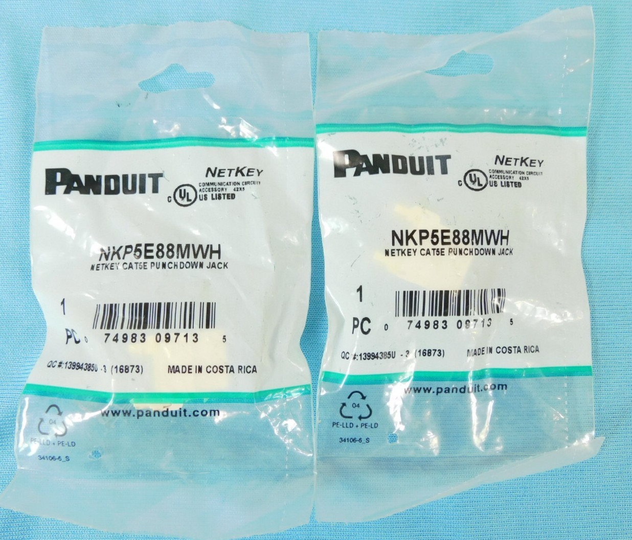 Panduit NKP5E88MWH NetKey Cat5e Punchdown Keystone Jack White - QUANTITY OF 2