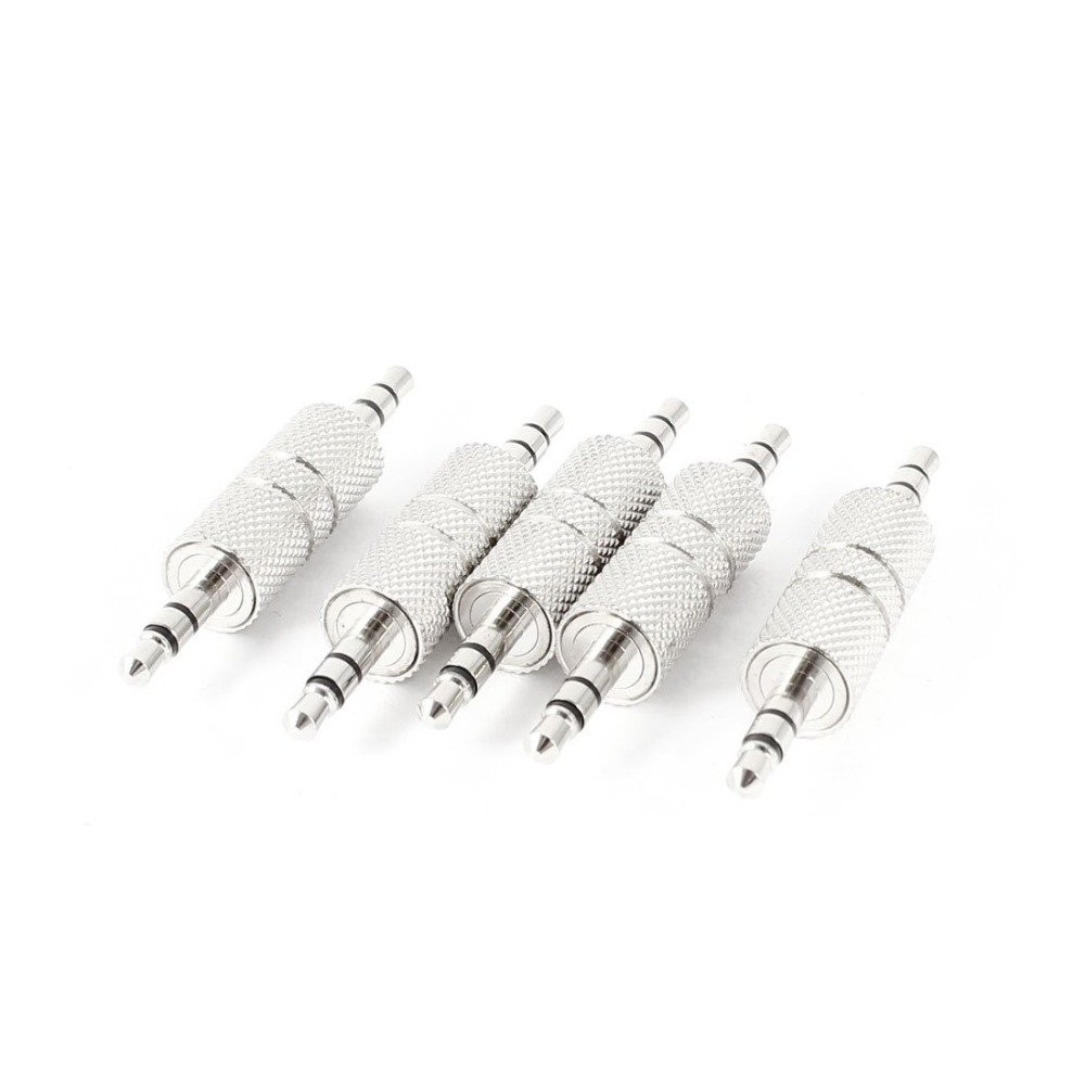 VizGiz 5 Pack 3.5mm Male to Coupler Extension Cable Joiner 1/8 Silver 