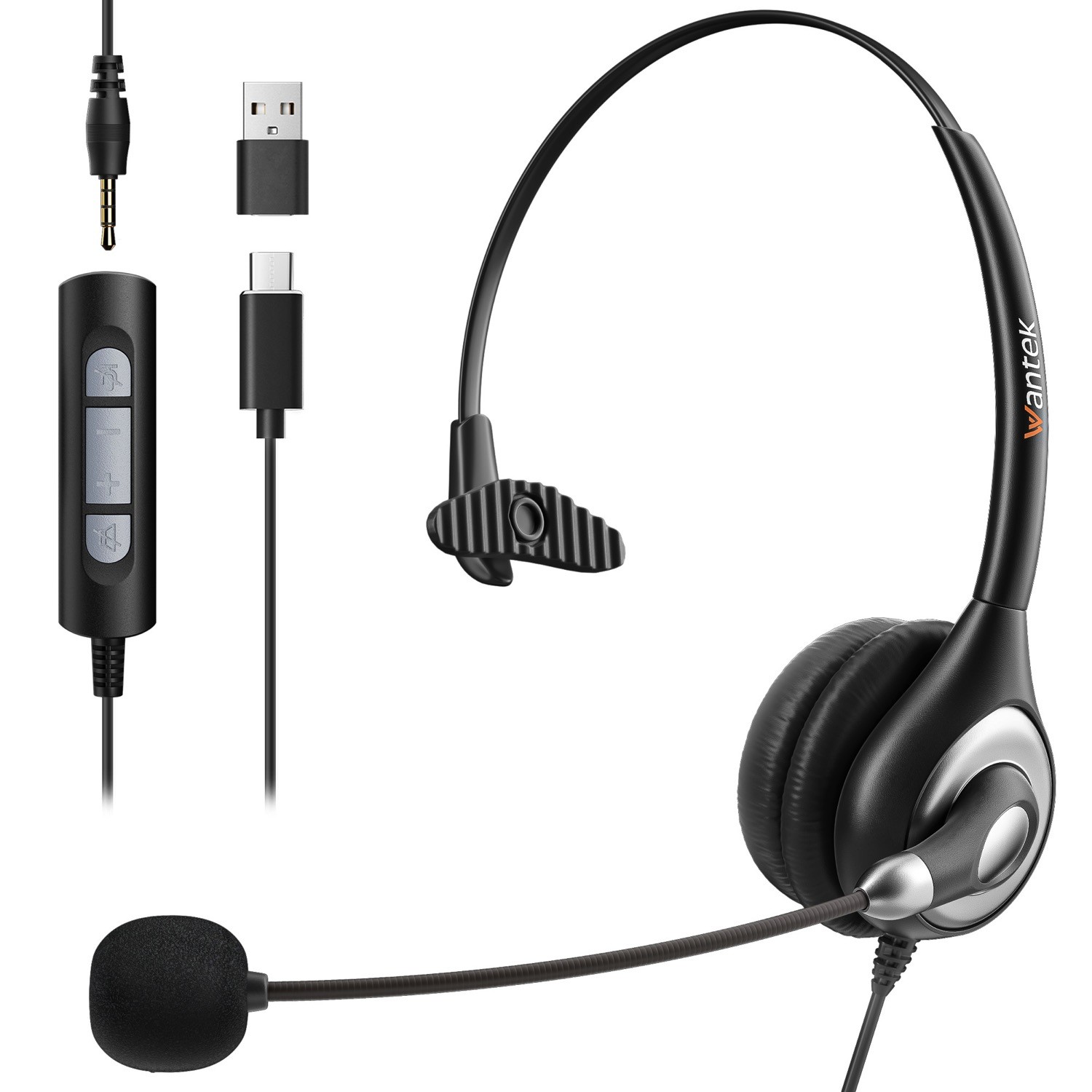 Wantek headphone With Microphone 3.5mm/USB Wired Headset for PC/Laptop/Phones