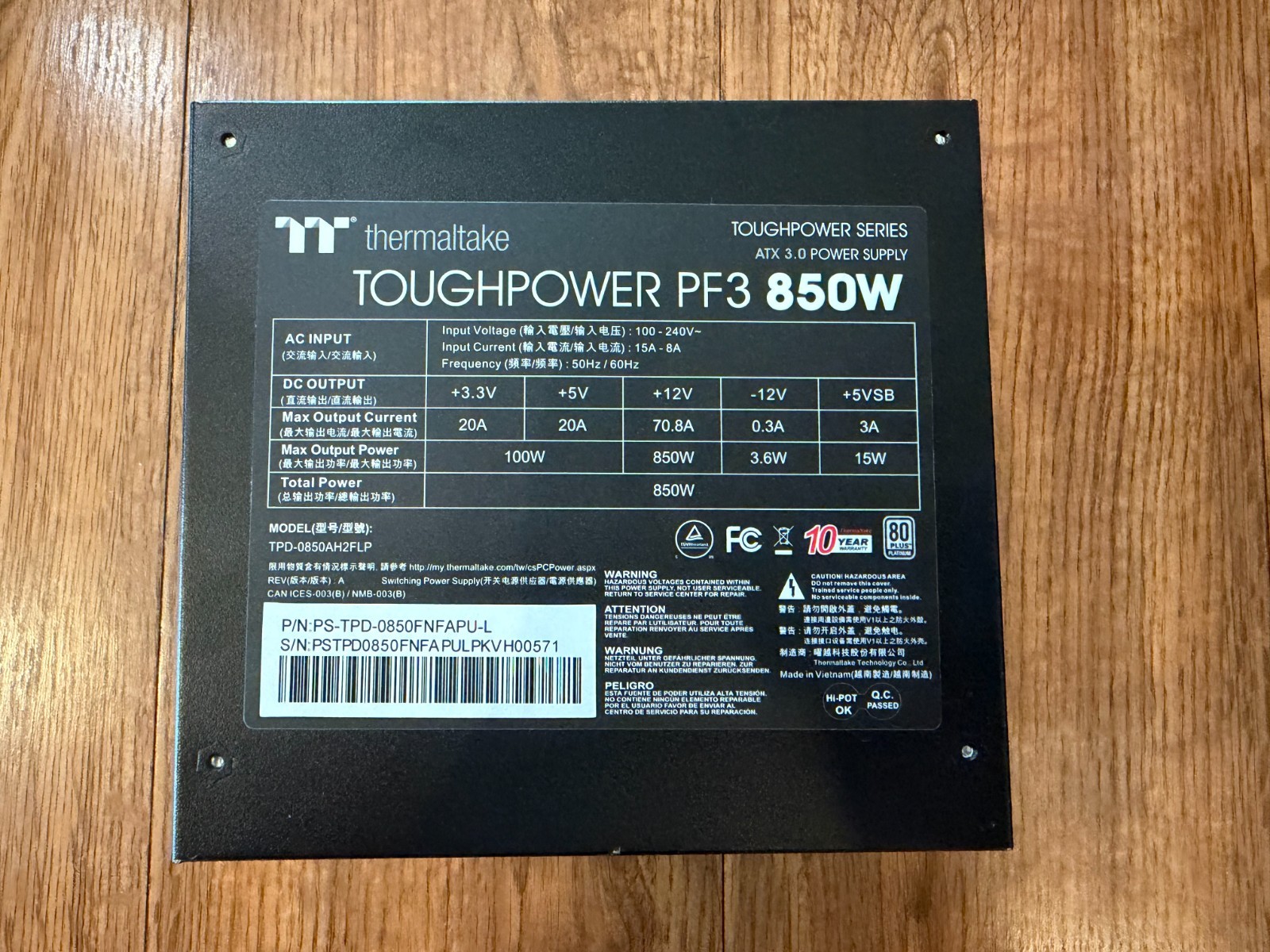 Thermaltake  850Watt TT Premium PLATINUM Toughpower PF3,  PS-TPD-0850FNFAPU-L