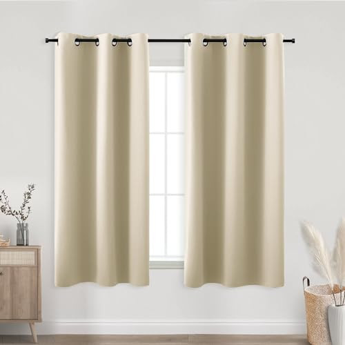  Light Kitchen Curtains,Blackout Grommet Tier 34"W x 45"L (Pack of 2) Beige