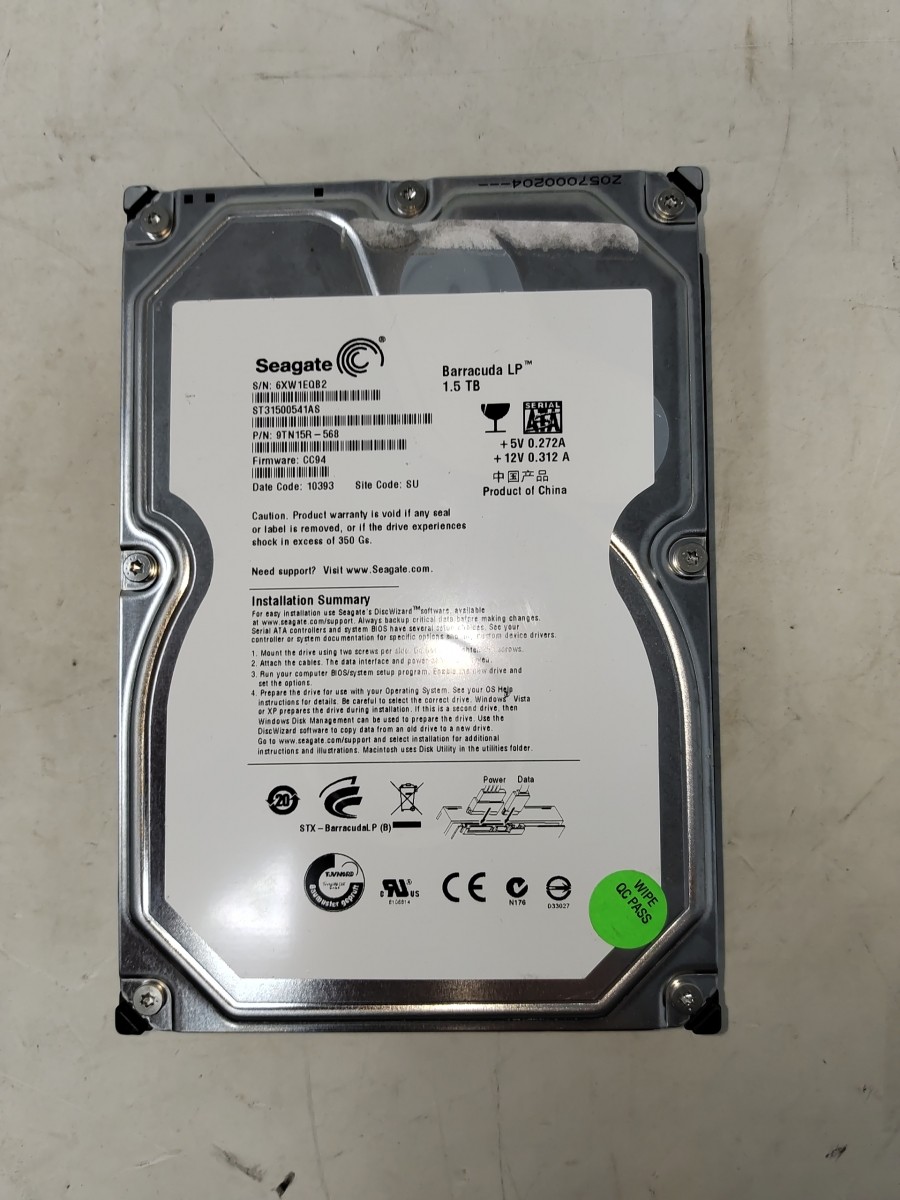 SEAGATE ST31500541AS 9TN15R-568 SATA 3.5" Hard Drive 1.5TB