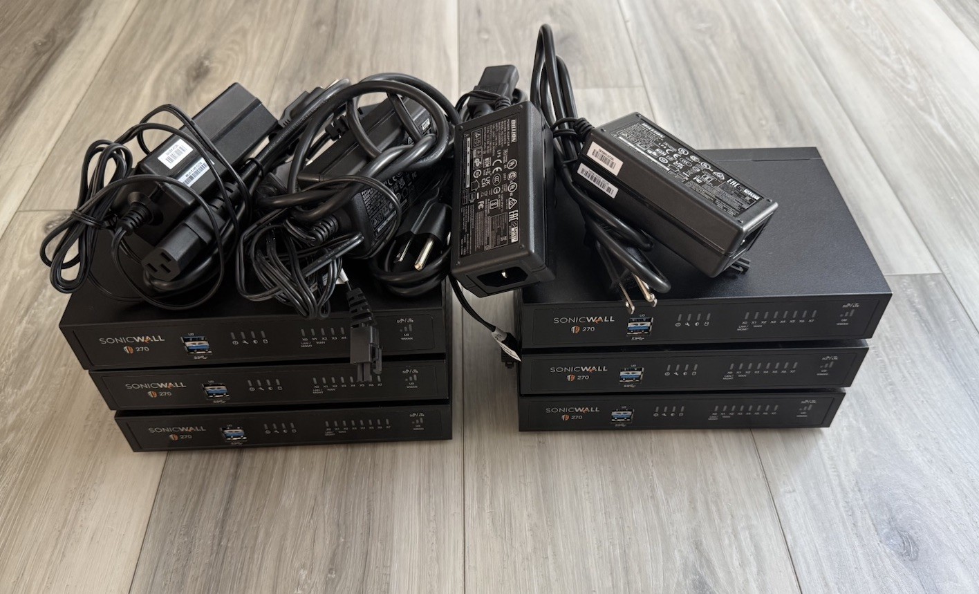LOT OF QTY 6 SonicWall TZ270 Firewall Security Appliance w/ Qty 4 Power Supply