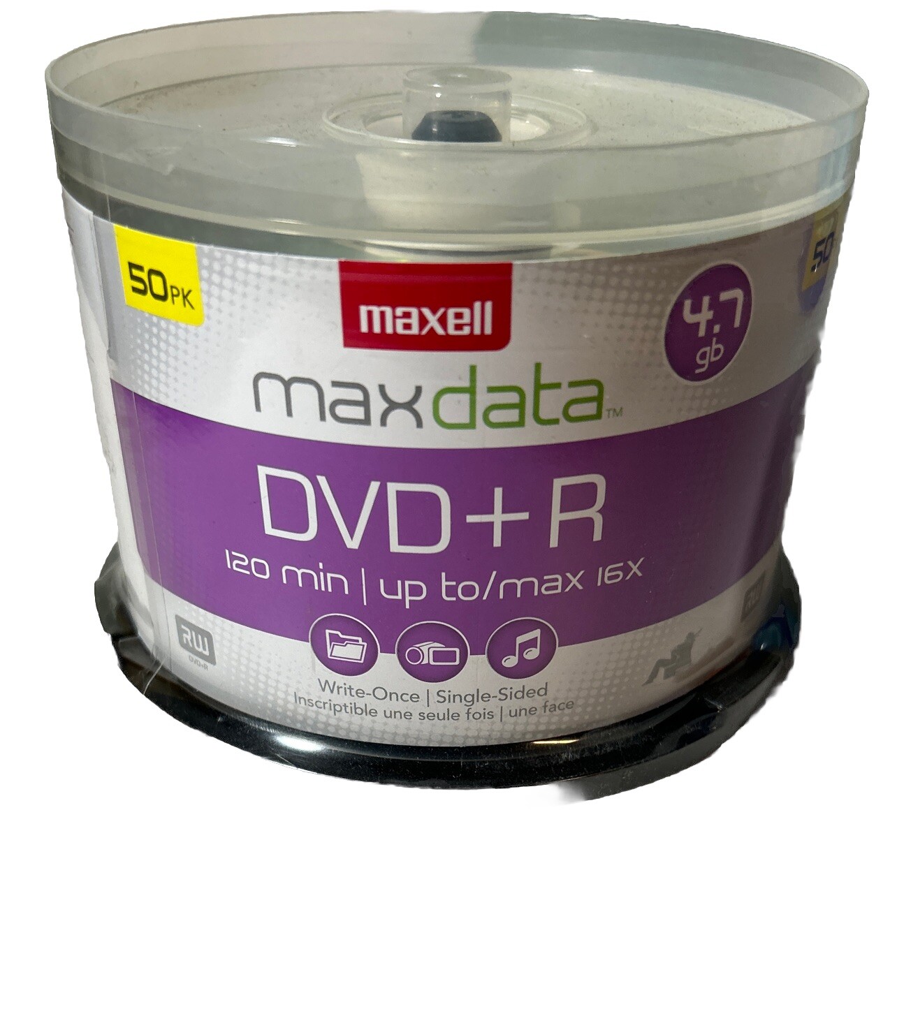 50 Pack Maxell DVD+R 4.7 GB 16x 120 Min Spindle Brand New Sealed
