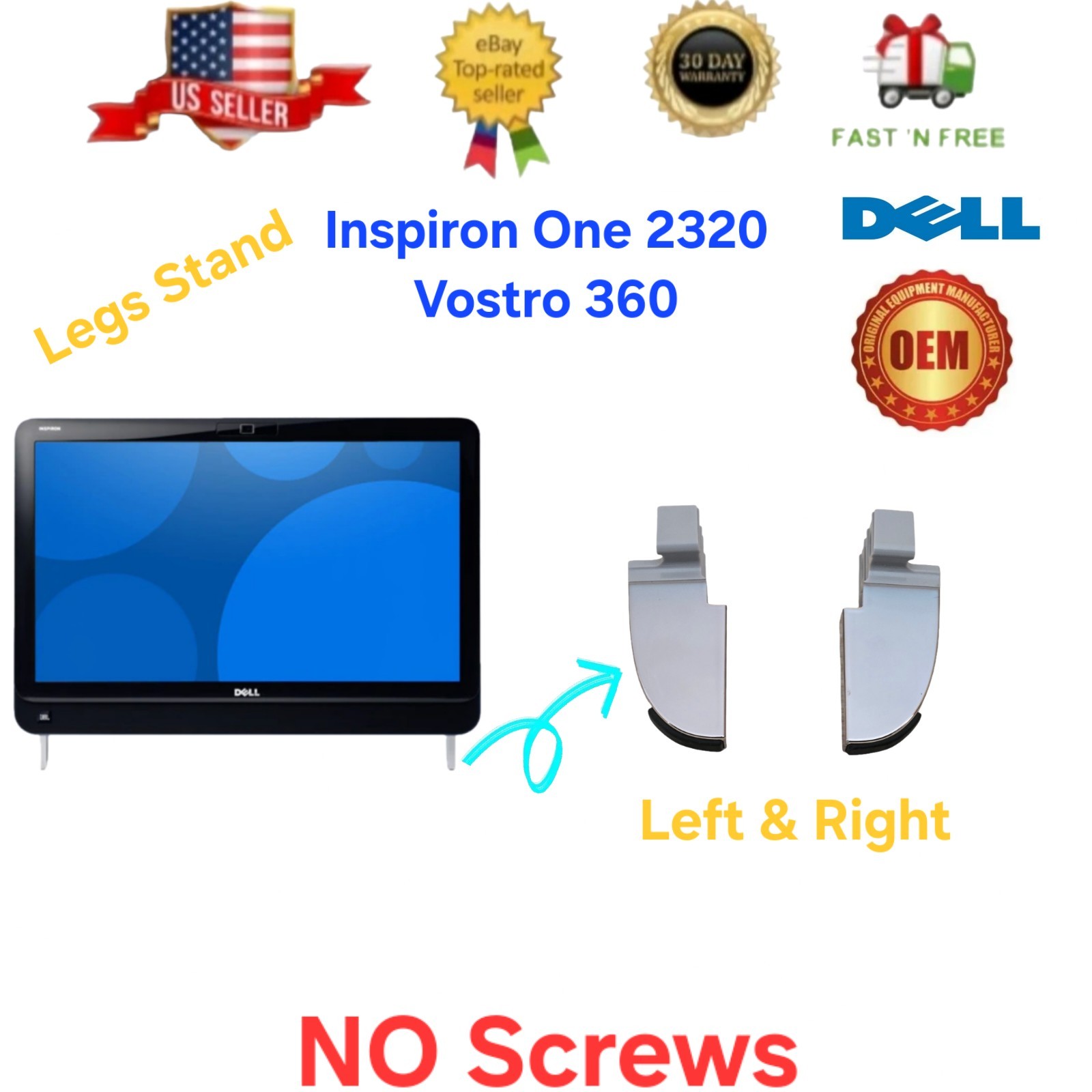OEM Dell Inspiron One 2320 Vostro 360 AIO Left &Right Side Stand Leg No Screws