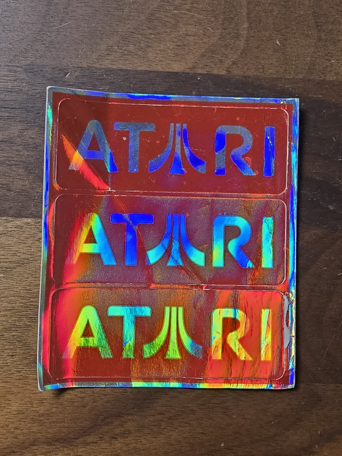 3 Vintage Red Metallic Atari Stickers Classic Logo