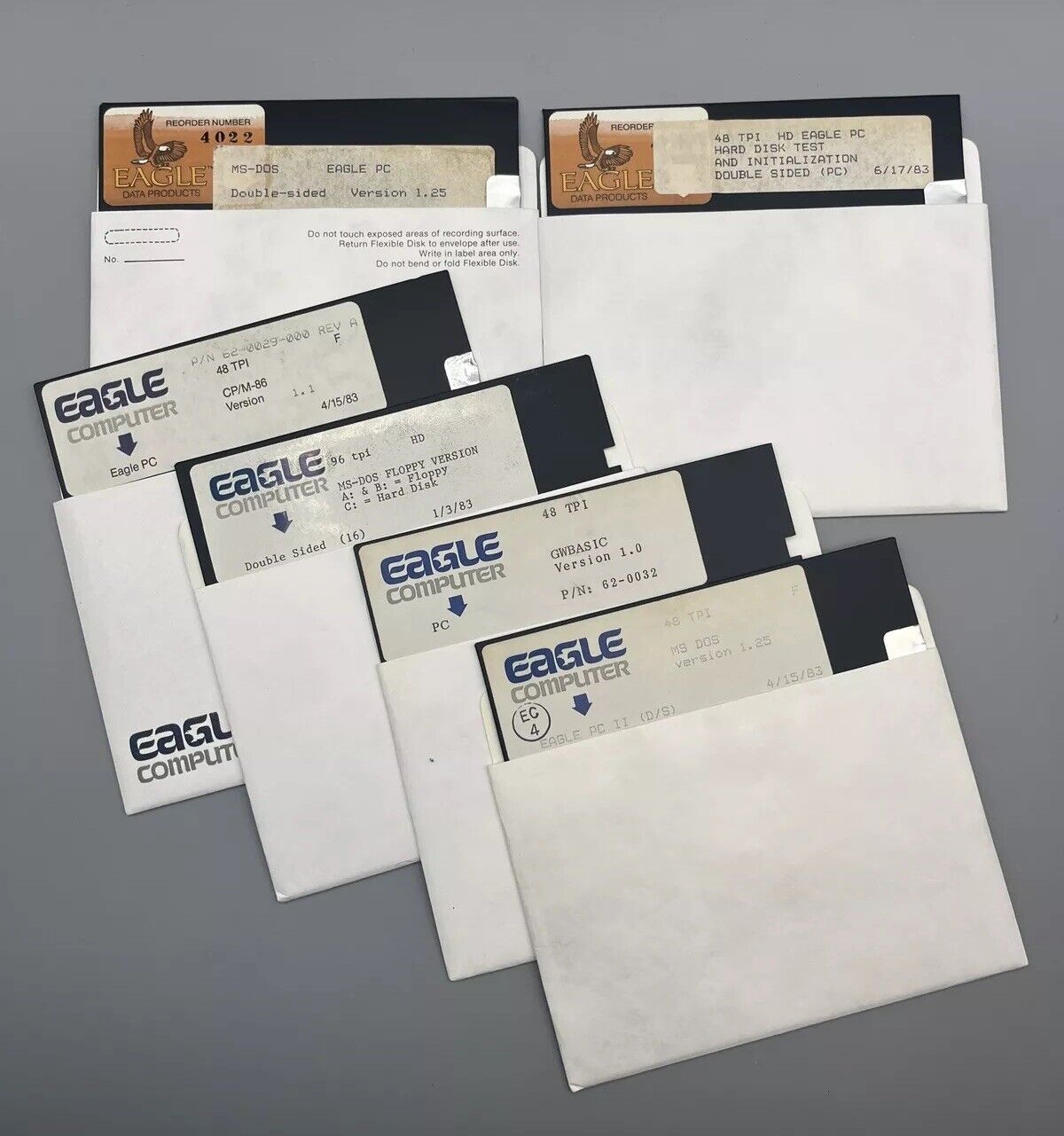 Eagle Computer 5.25” Disks DOS 1.25 VTG 1983 Lot Of 6 48 96 TPI GWbasic