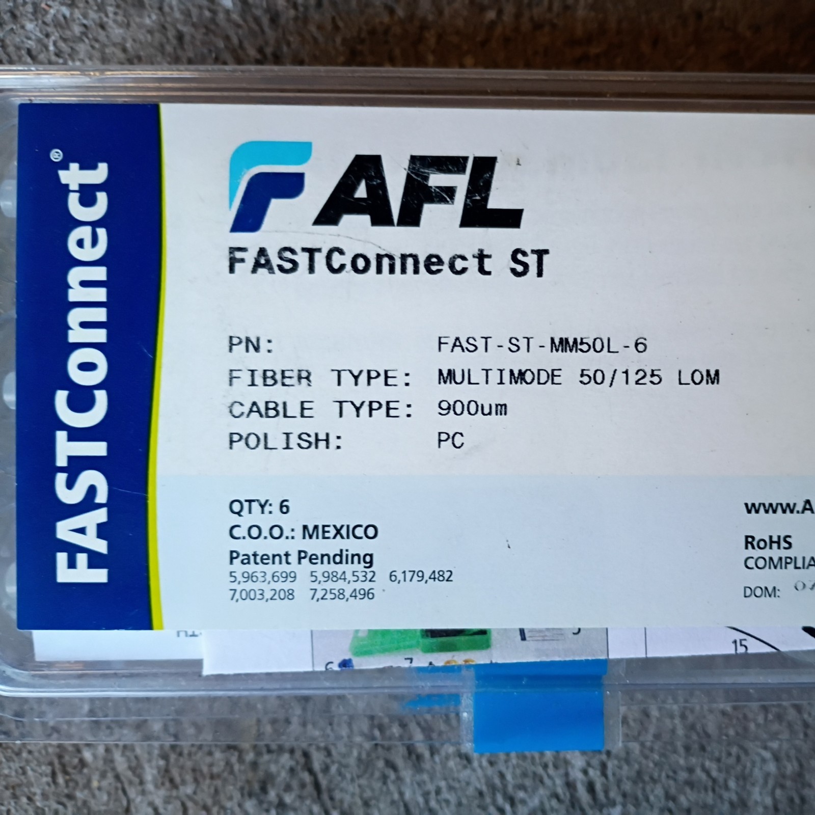 AFL FASTConnect FAST-  ST-MM50L-6 Multimode 50/125 LOM 900 um pc Qty 6