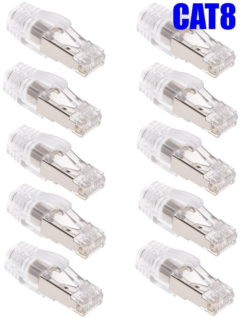 10x PC CAT8 RJ45 Network Ethernet Shielded Plug Cable Connector End w/Clear Boot